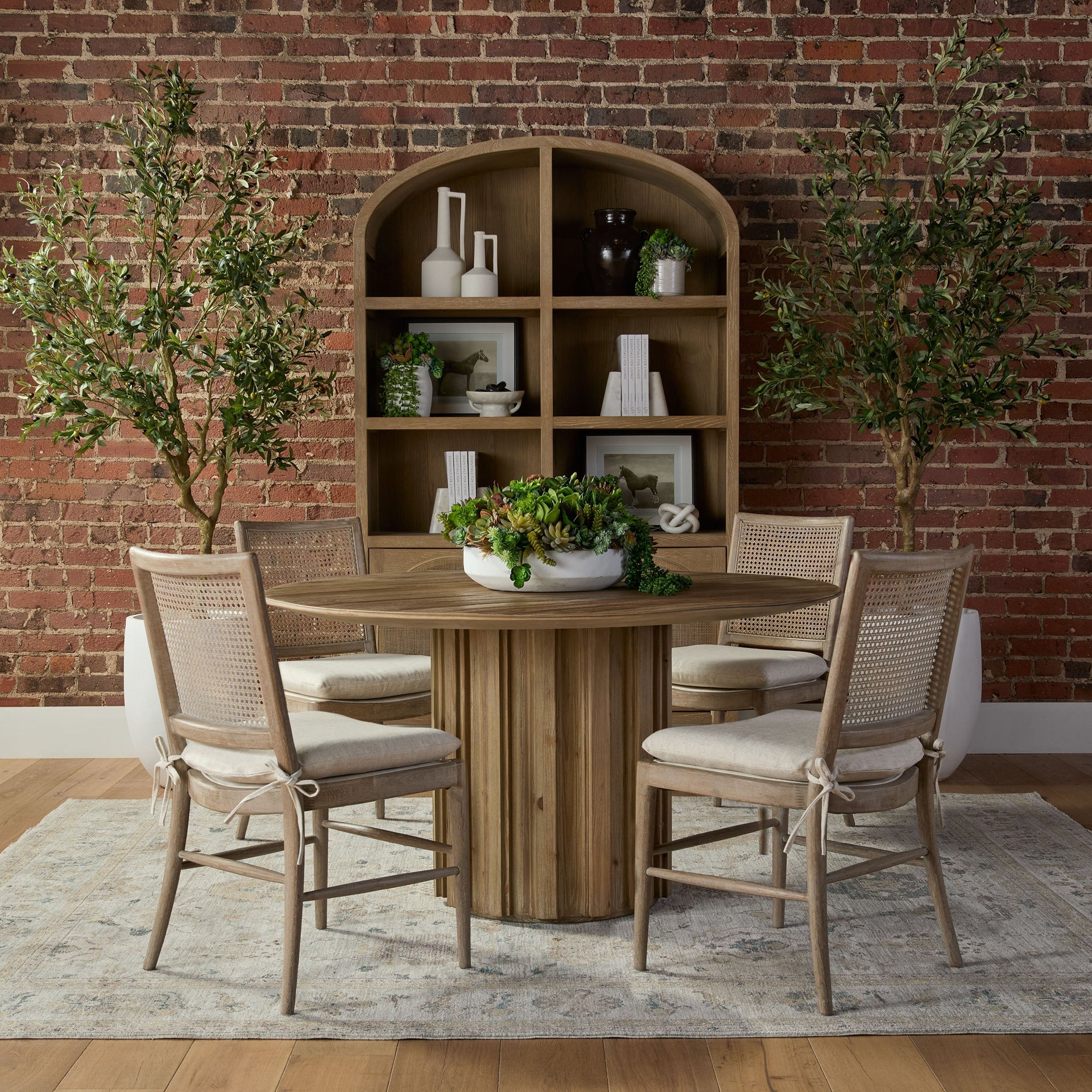 Blume Dining Chair set of 2 with cane back and cream linen cushions by Essentials for Living