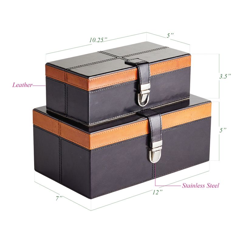 Brentwood Box Set of 2 in navy and cigar leather with polished nickel accents