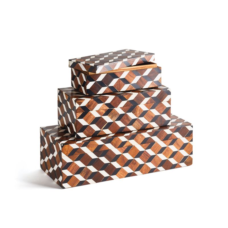 Set of  two Brett Decorative Box Set Finished with Brown, Black & White color.