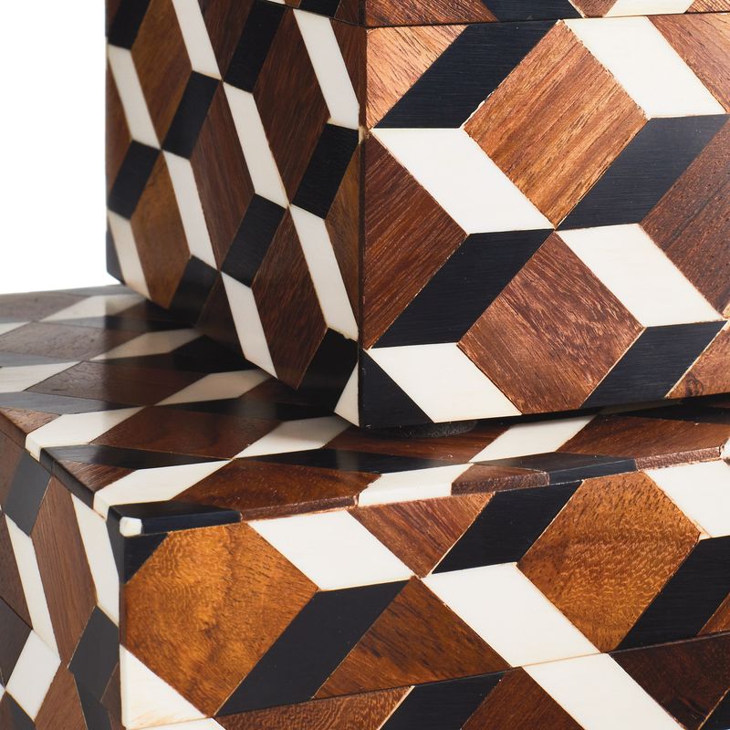 Set of  two Brett Decorative Box Set Finished with Brown, Black & White color.