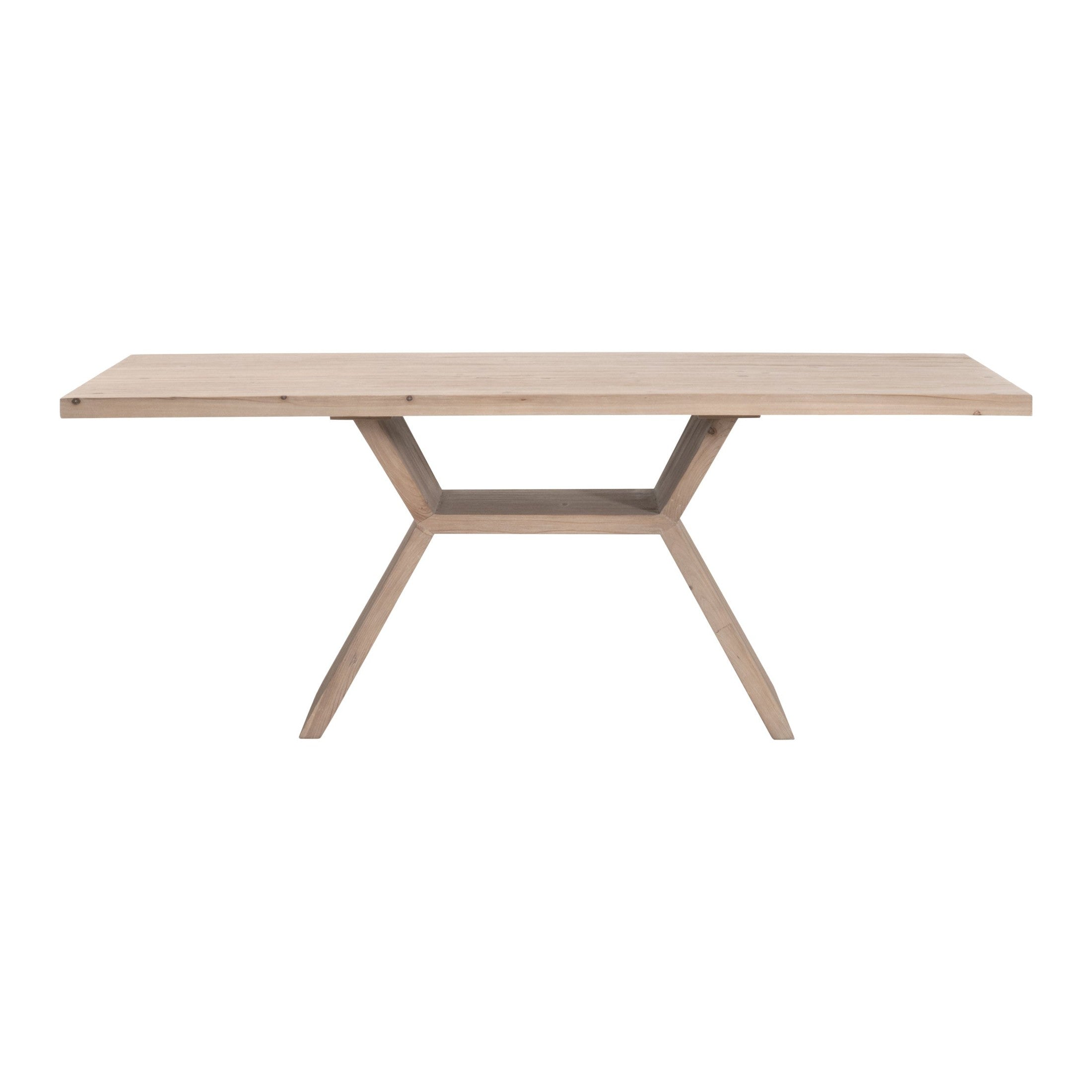 Bridge Dining Table with angular pedestal base in smoke gray reclaimed pine wood by Essentials for Living