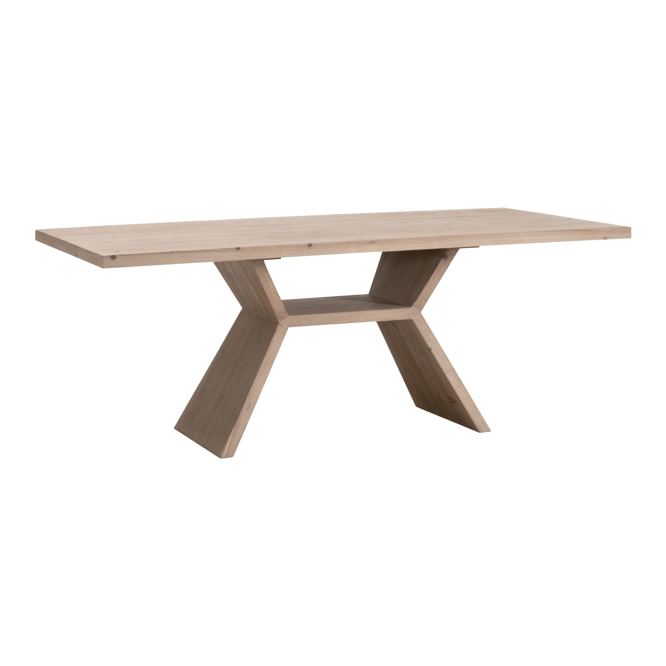 Bridge Dining Table with angular pedestal base in reclaimed pine wood smoke gray finish by Essentials for Living