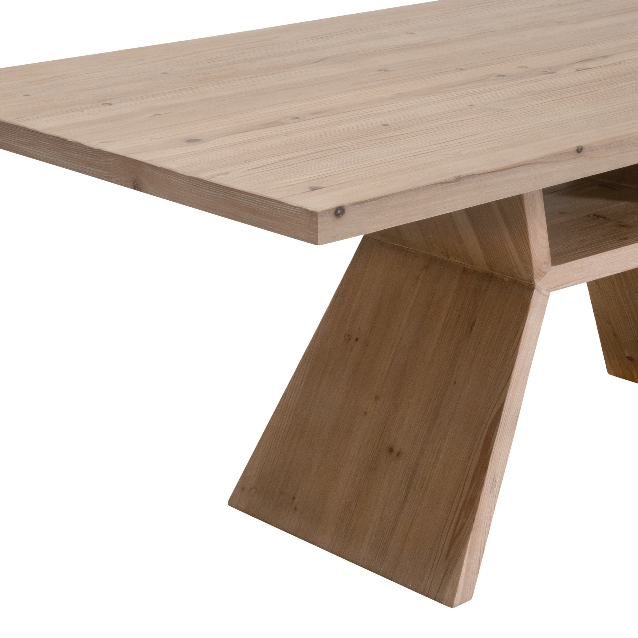 Bridge Dining Table with angular pedestal base in reclaimed pine wood by Essentials for Living