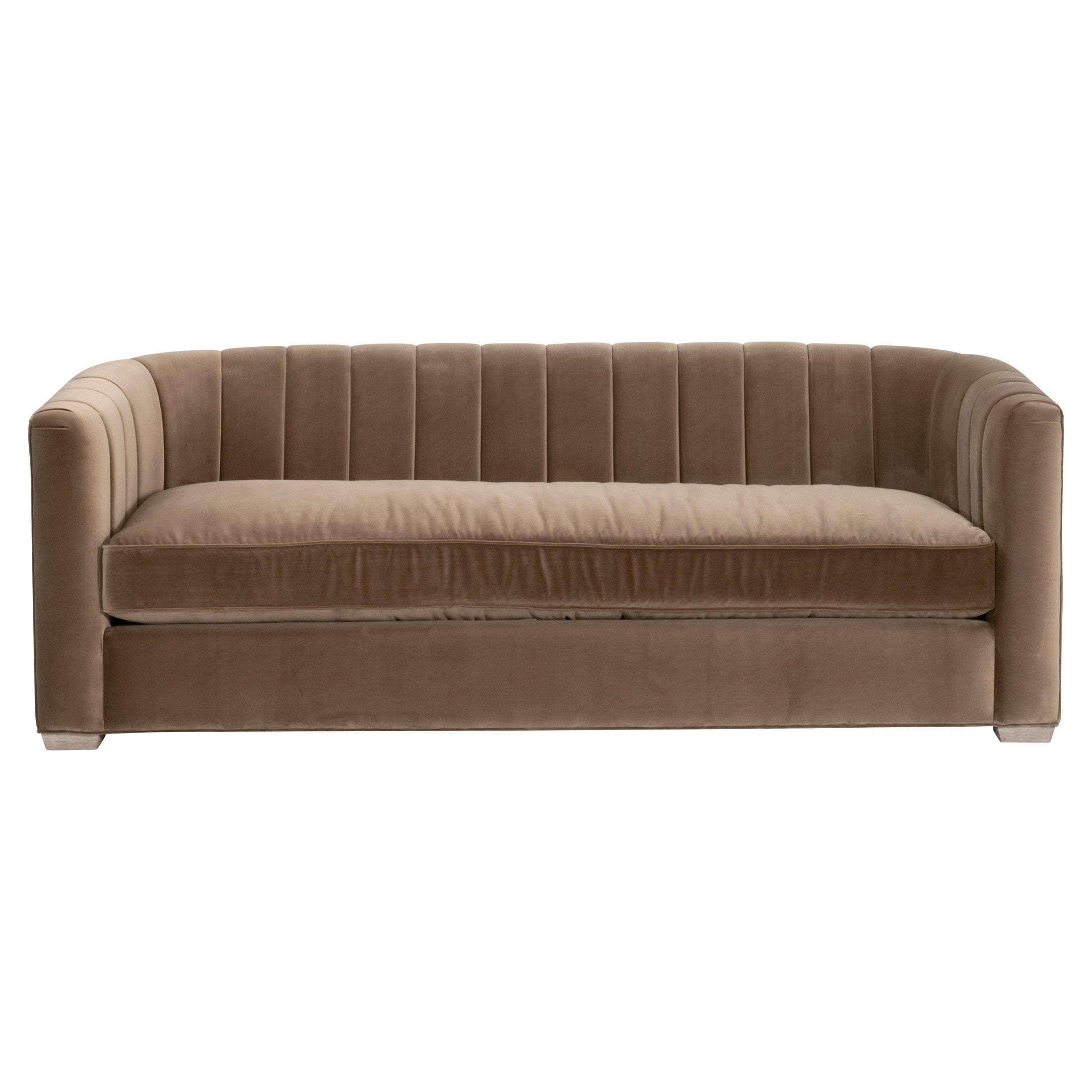 Bronx 87 Channel Back Sofa in caramel velvet with vertical channel back design by Essentials for Living
