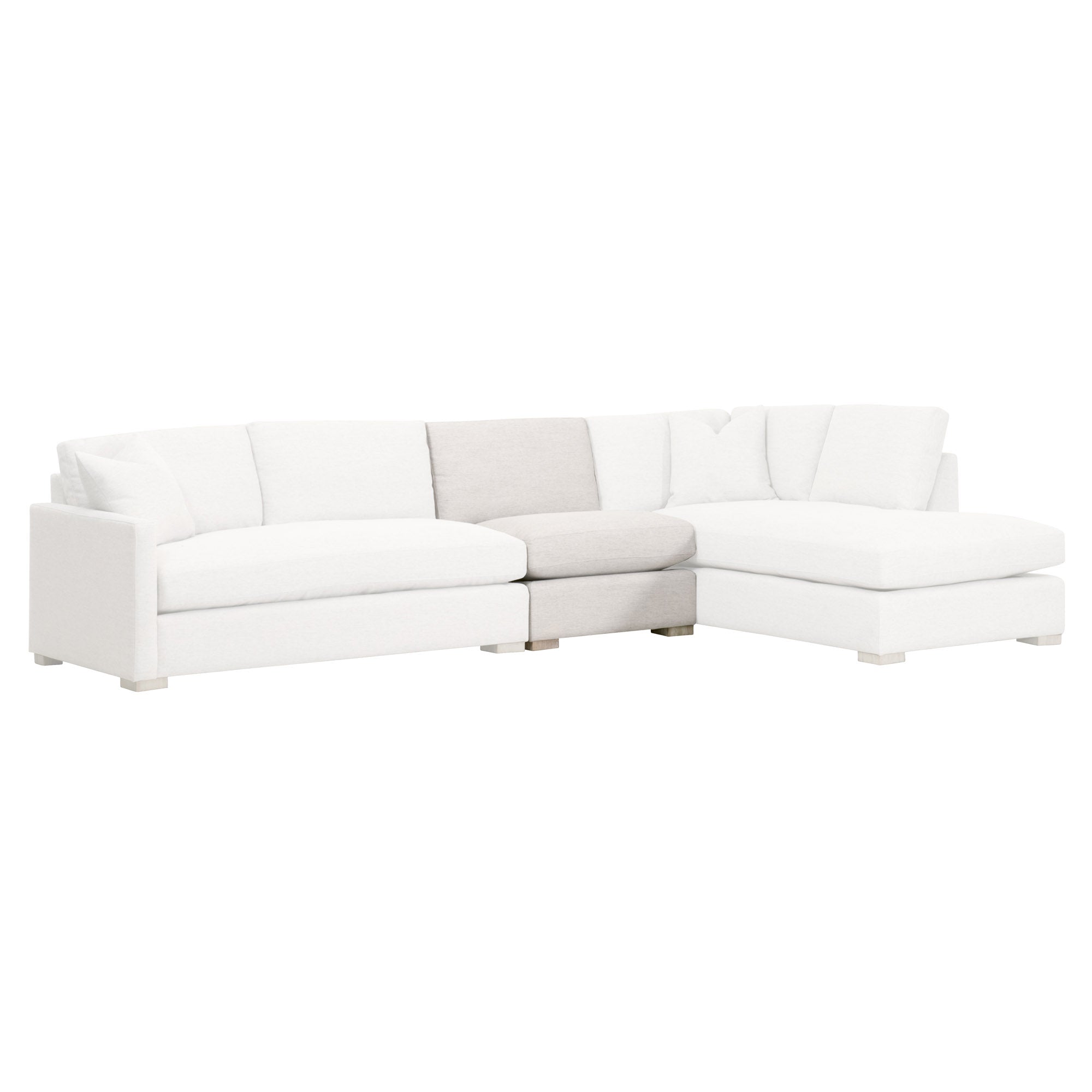 Essentials For Living modular sectional sofa in light gray and white performance fabric with clean contemporary lines