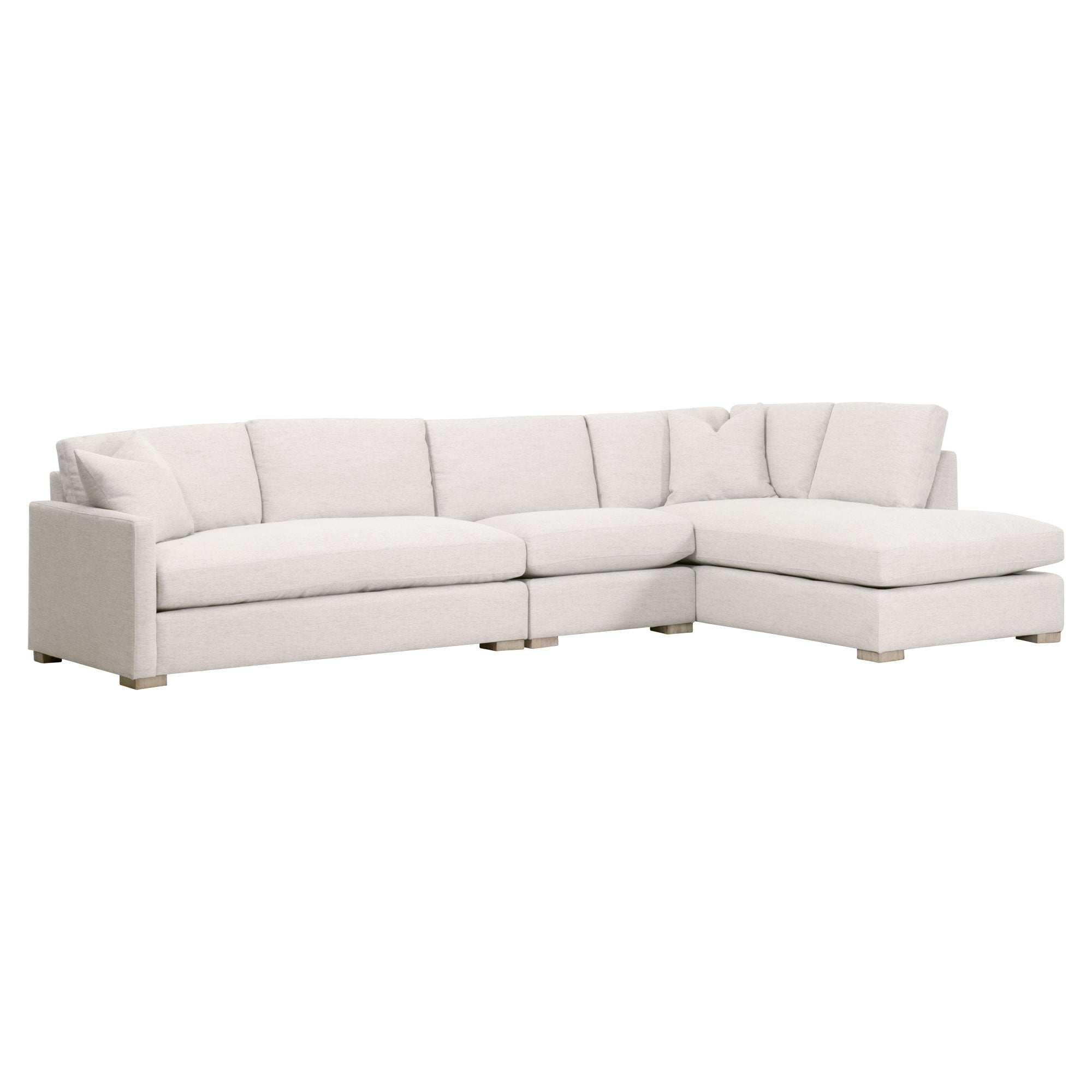 Light gray and white modular sectional sofa with plush cushions and clean-lined oak feet by Essentials for Living