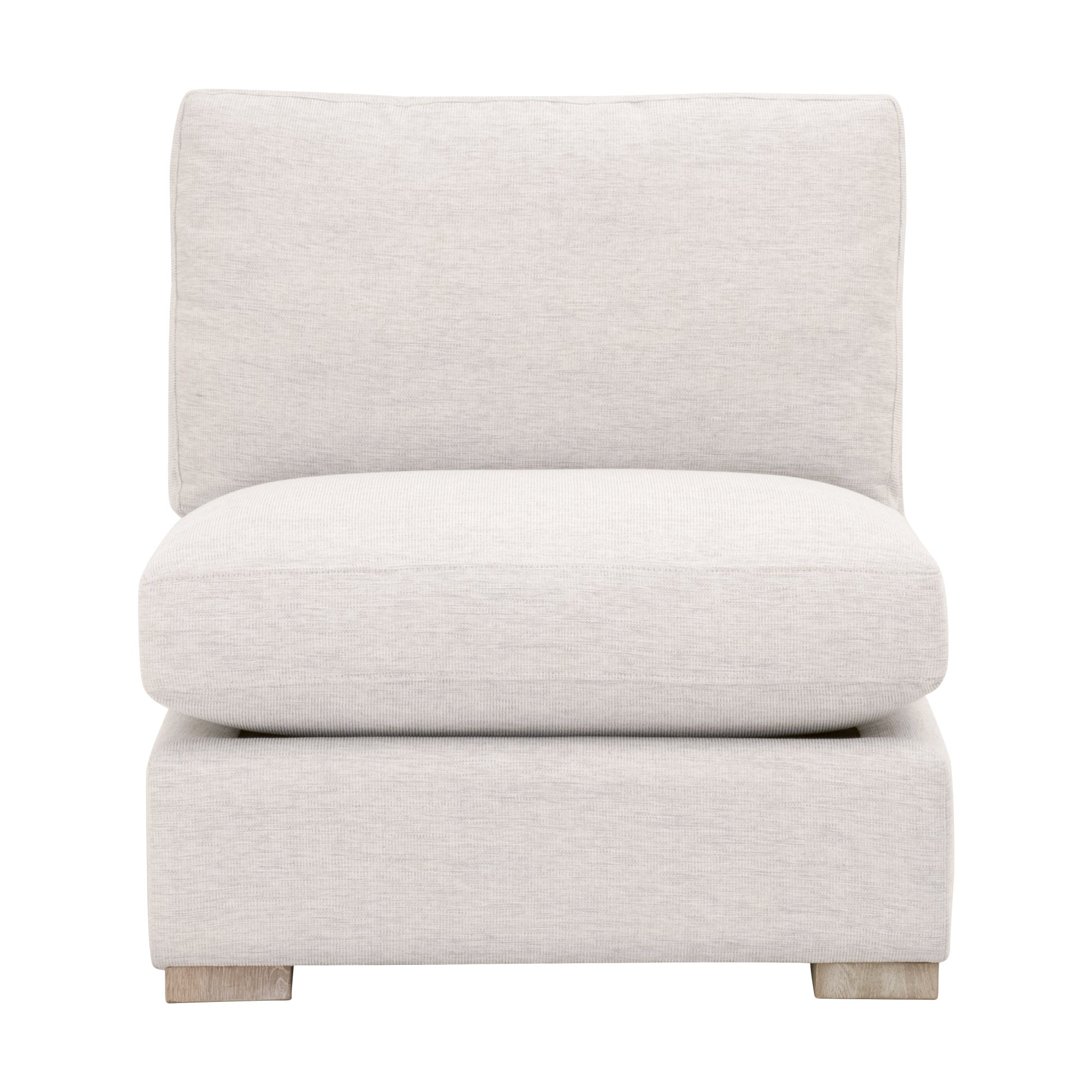 Essentials For Living Clara Modular 1-Seat Armless Chair in light gray and white performance fabric with oak feet