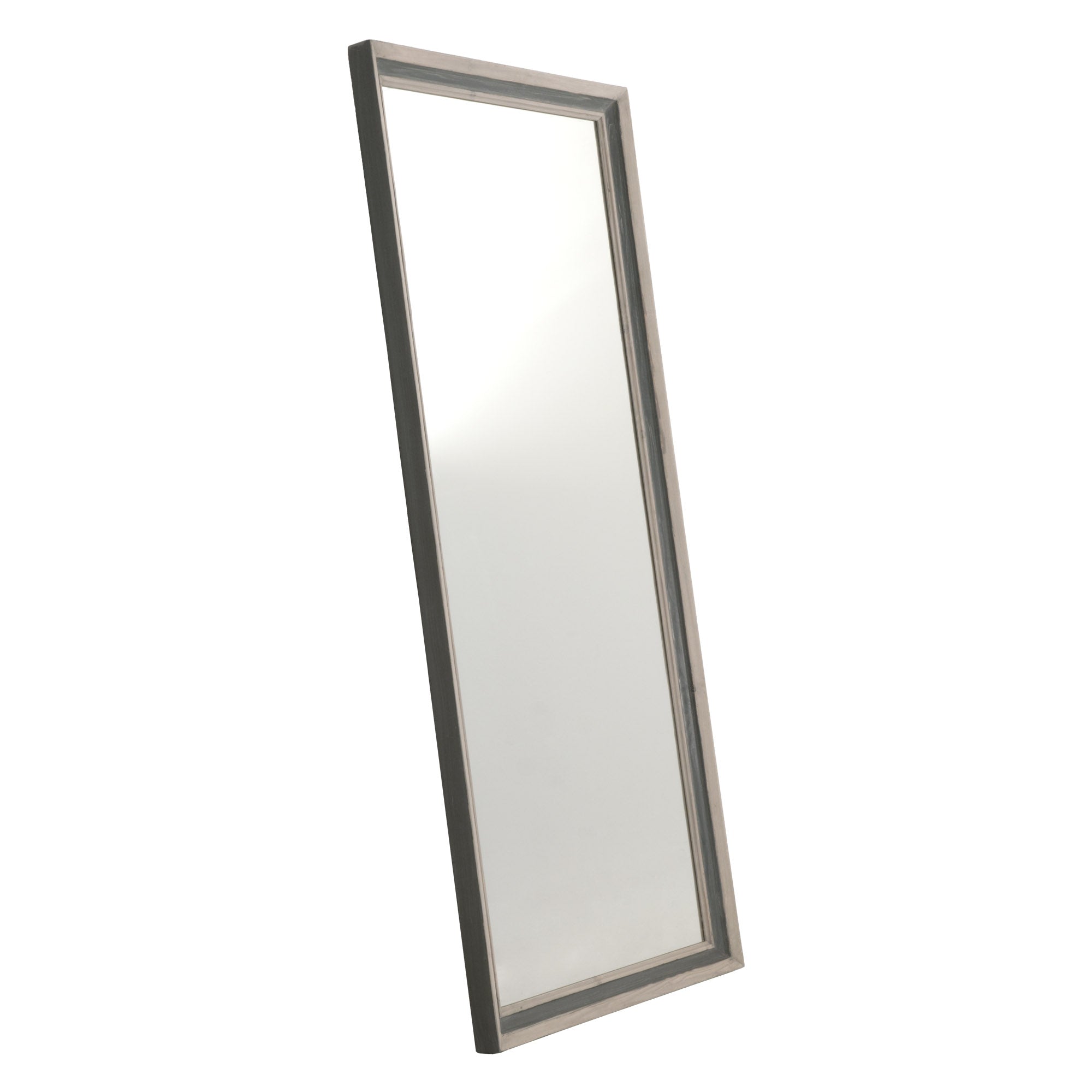 Full-length Caden Mirror with cream and gray reclaimed wood frame, leaning design by Essentials for Living
