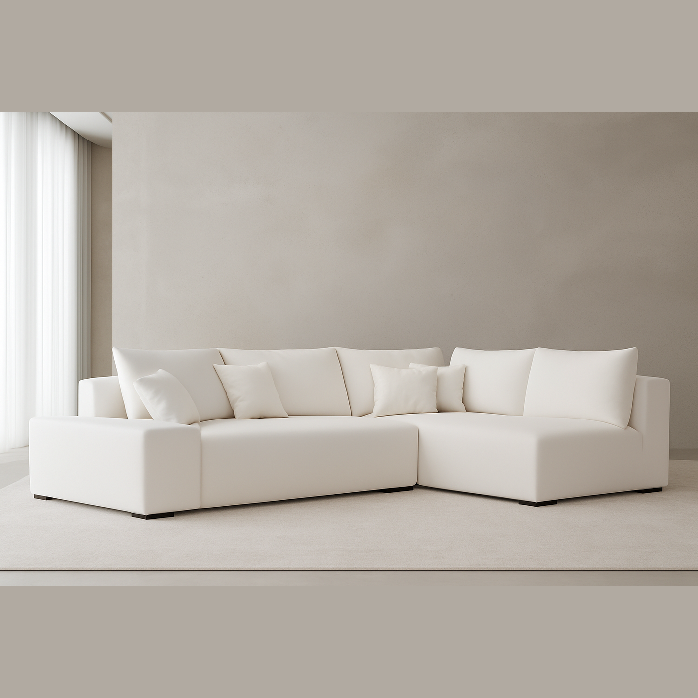 California Sectional Sofa in white custom upholstery with teakwood legs, modern L-shape by GO HOME