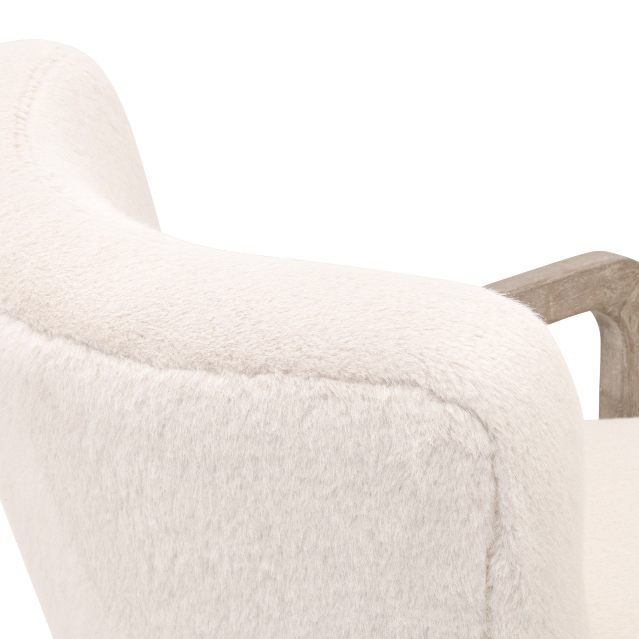 Close-up of a cream fabric armchair with wooden arms, Calvin Club Chair by Essentials for Living
