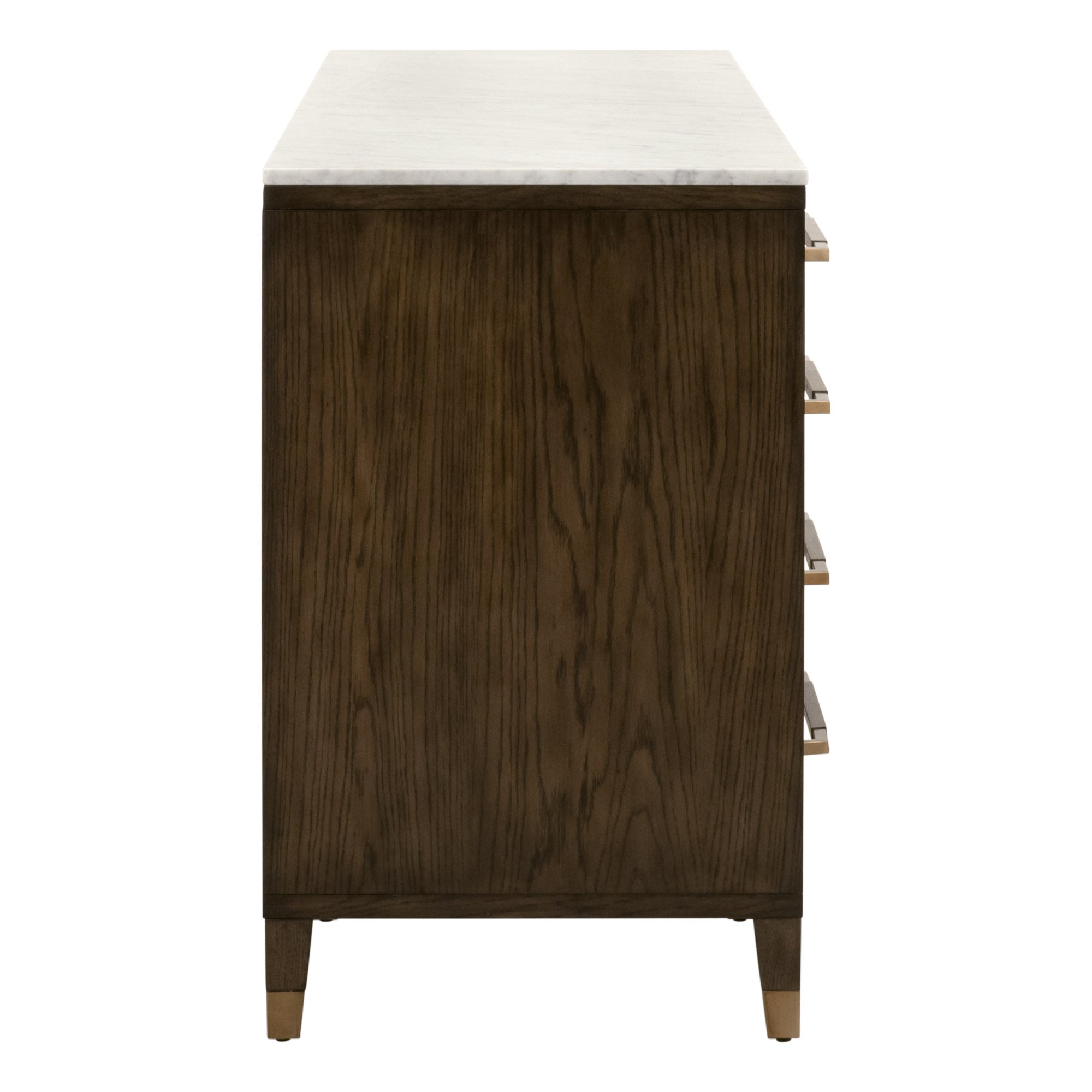 Side view of Cambria 8-Drawer Double Dresser with marble top and oak frame by Essentials For Living