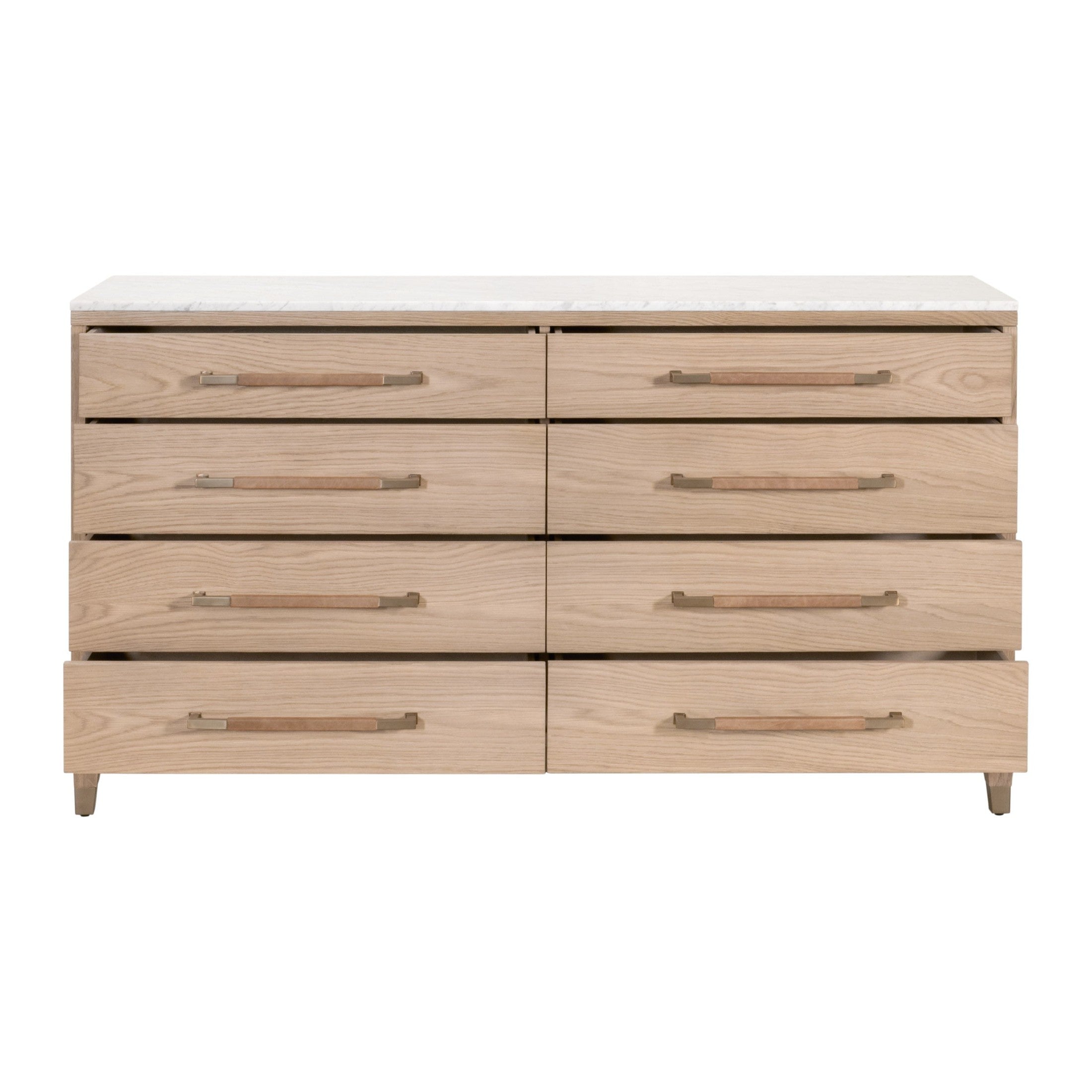 Cambria 8-Drawer Double Dresser with bianco marble top and oak finish by Essentials for Living