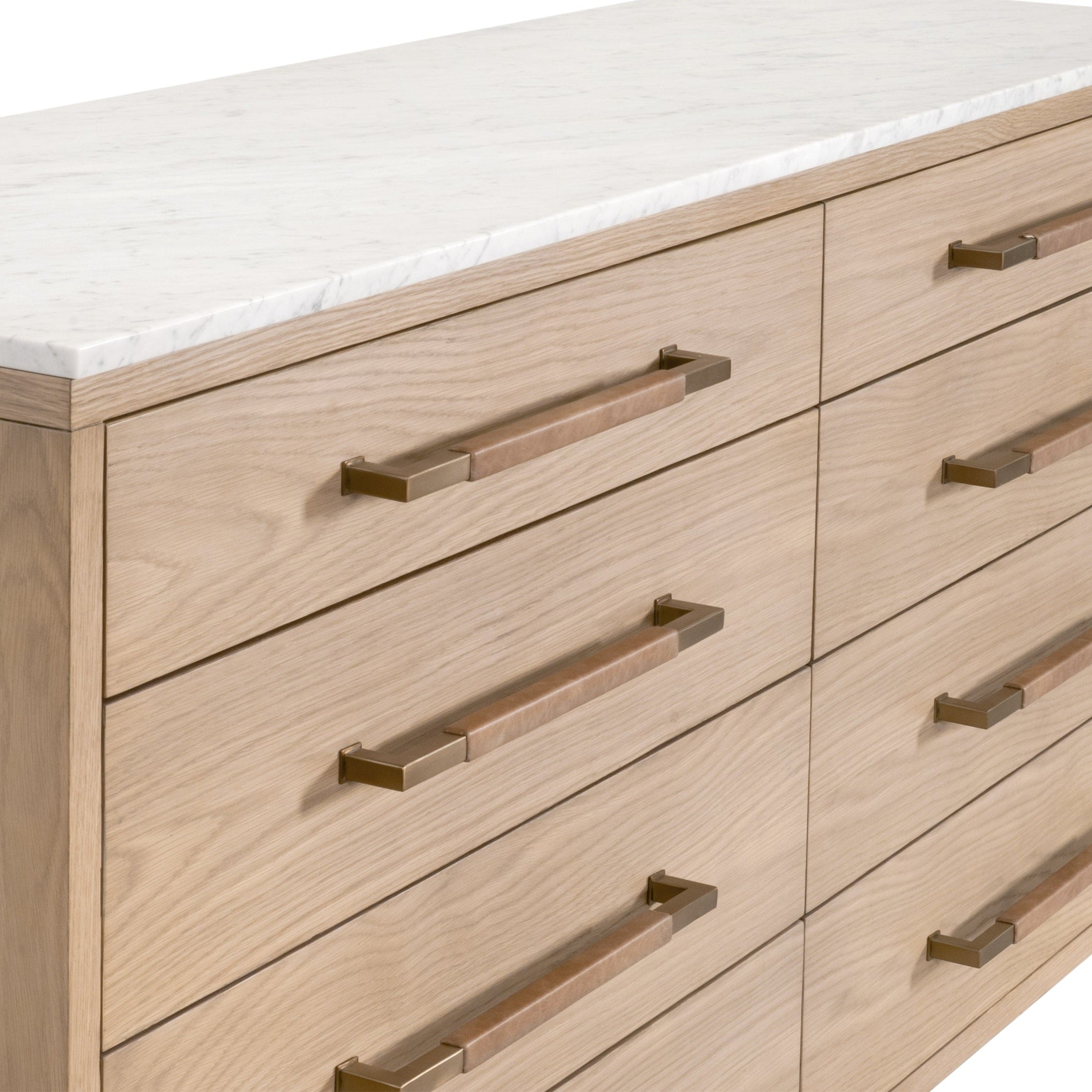 Cambria 8-Drawer Double Dresser with marble top and aged brass pulls by Essentials for Living