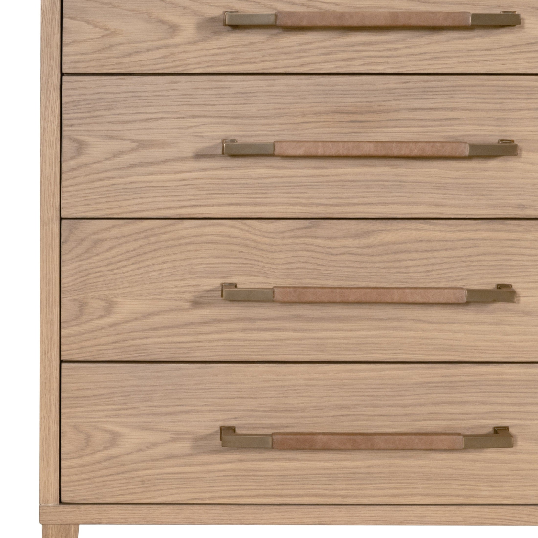 Close-up of Cambria 8-Drawer Double Dresser wood grain and aged brass drawer pulls by Essentials for Living