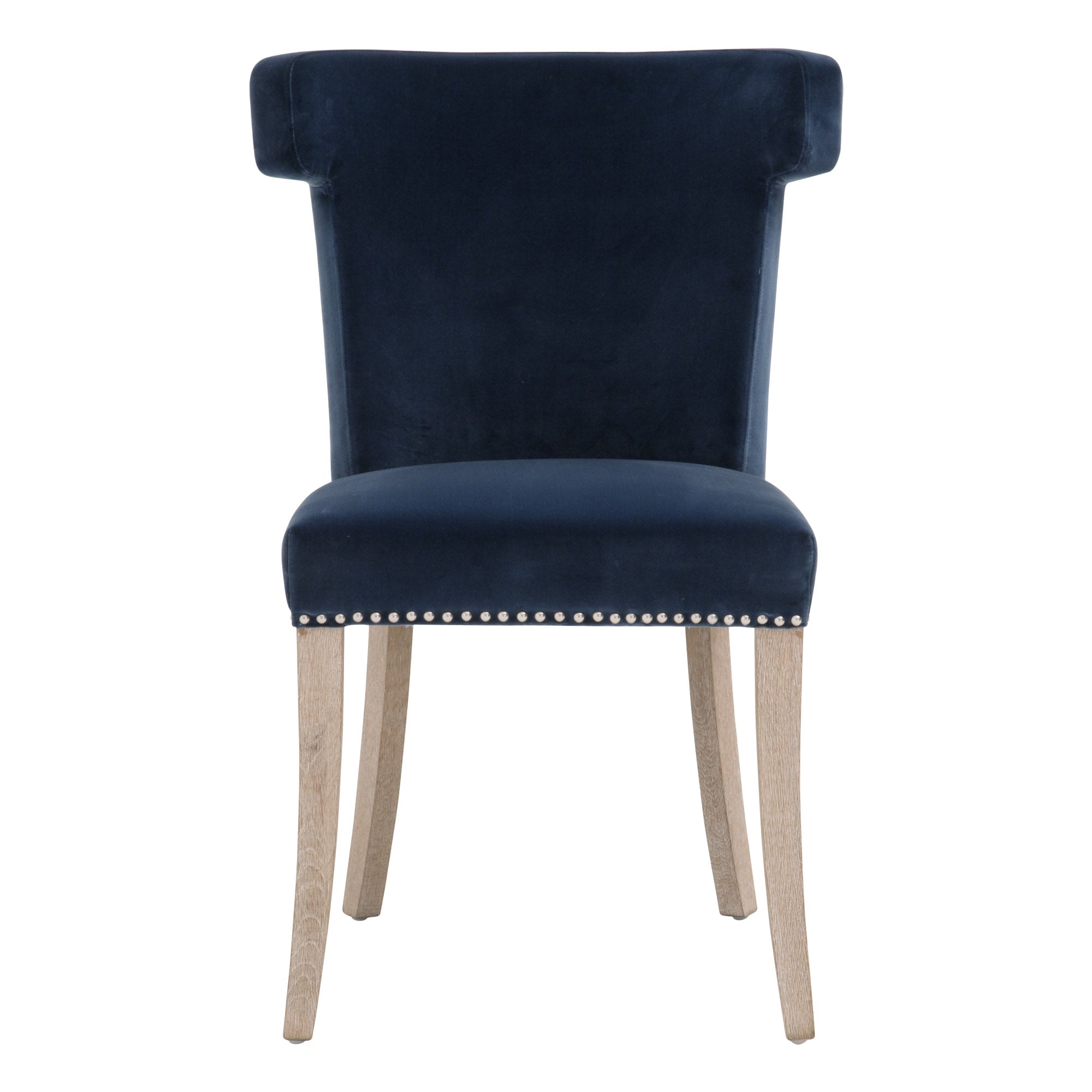 Essentials for Living Celina Dining Chair in denim velvet with wingback and natural gray oak legs