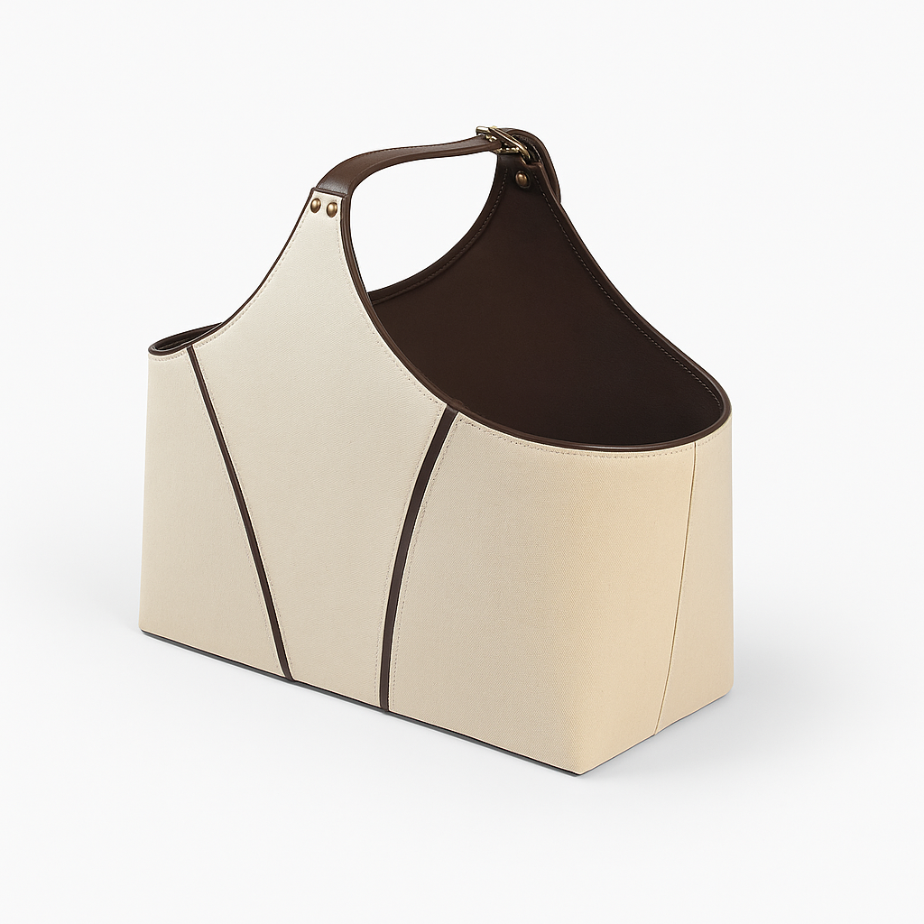 Necie Magazine Basket – Linen with Leather Trim