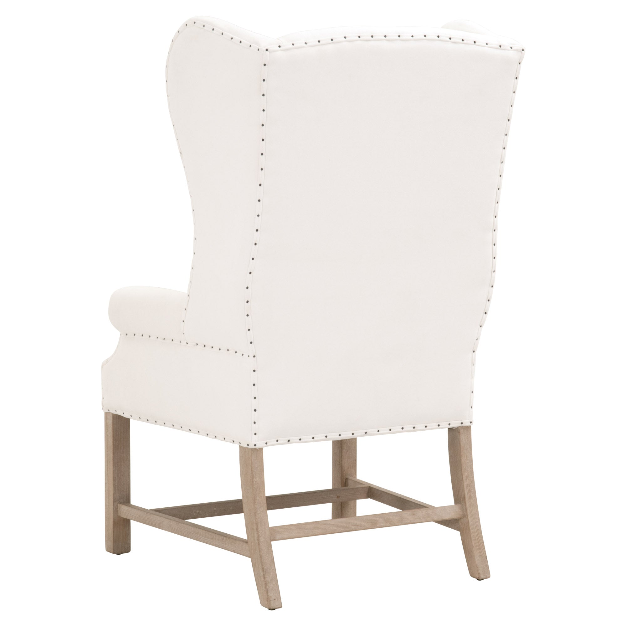 Essentials for Living Chateau Arm Chair with bisque linen upholstery and natural gray ash wood frame from back view