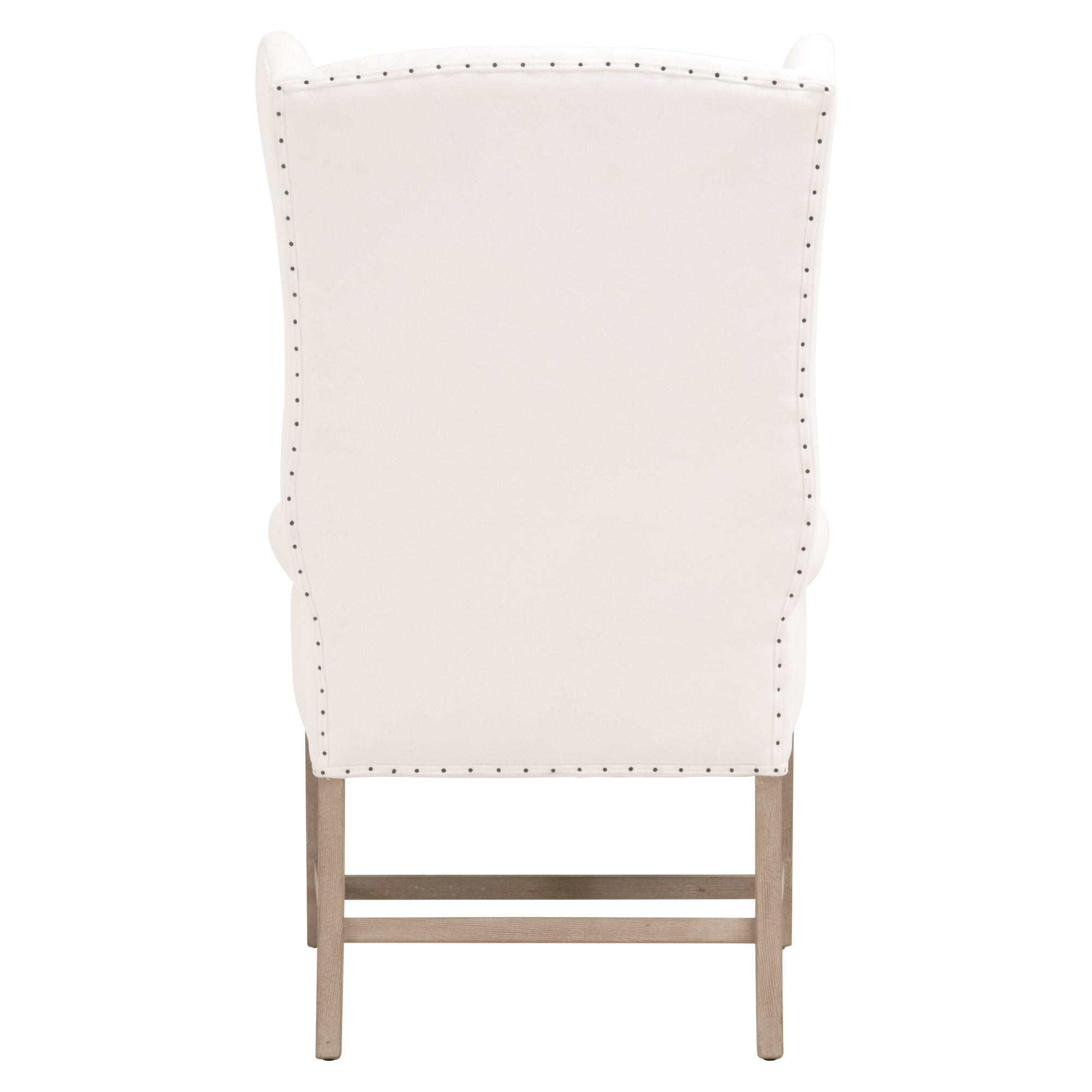 Back view of Essentials for Living Chateau Arm Chair with bisque linen upholstery and natural gray wood frame