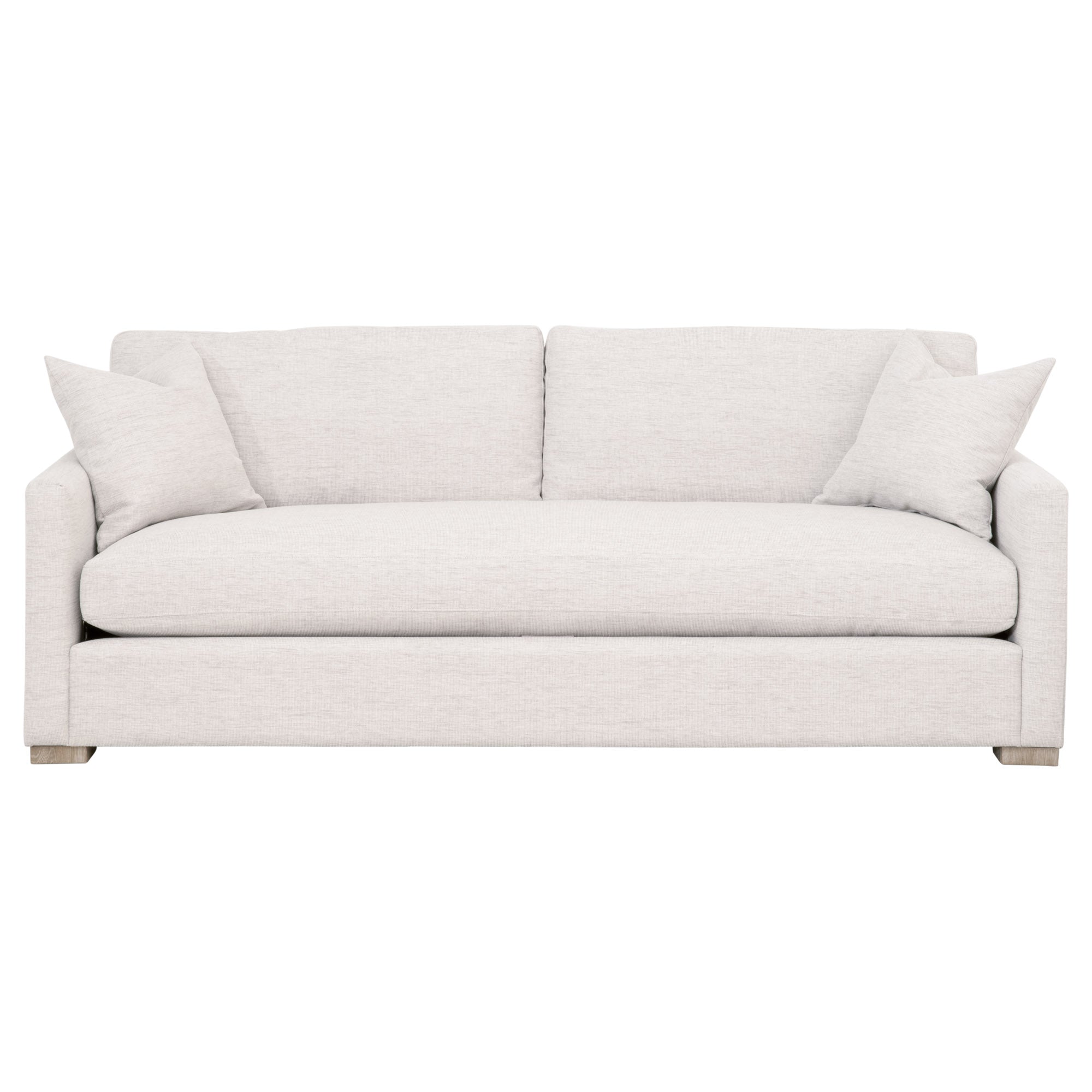 Clara 86 inch slim arm sofa by Essentials For Living with stone basketweave upholstery and natural oak feet