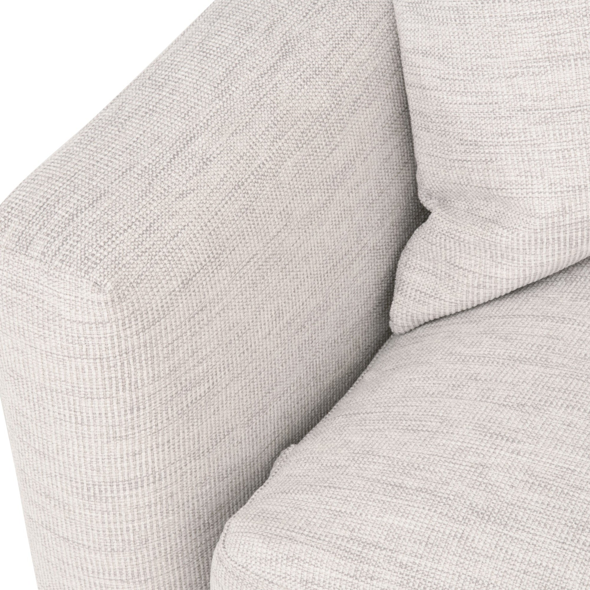 Close-up of stone basketweave fabric on Essentials for Living Clara 86" slim arm sofa cushion and armrest
