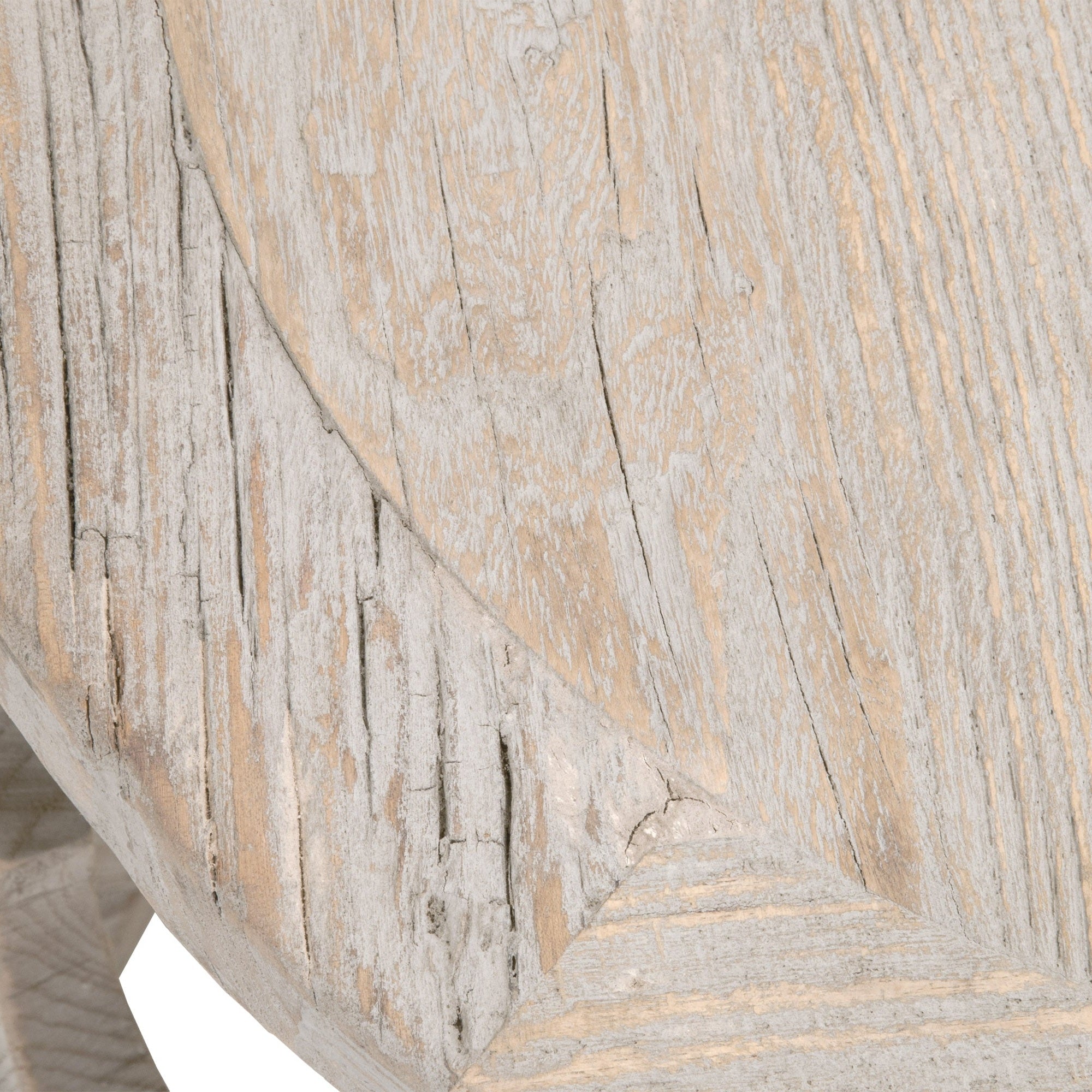 Close-up of smoke gray reclaimed elm wood grain on Essentials for Living Clover End Table plank veneer top.