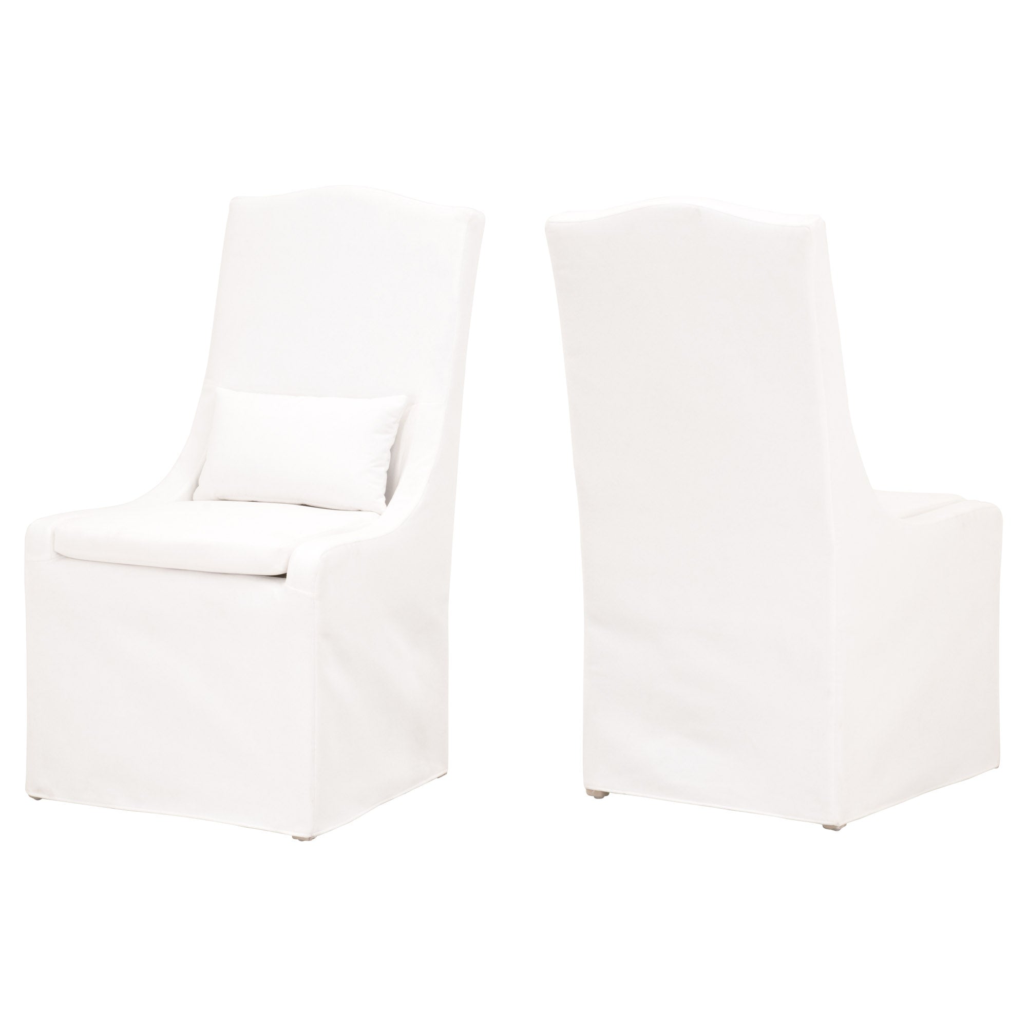Set of 2 Essentials For Living Colette dining chairs with removable creamy bisque linen slipcovers and cushions