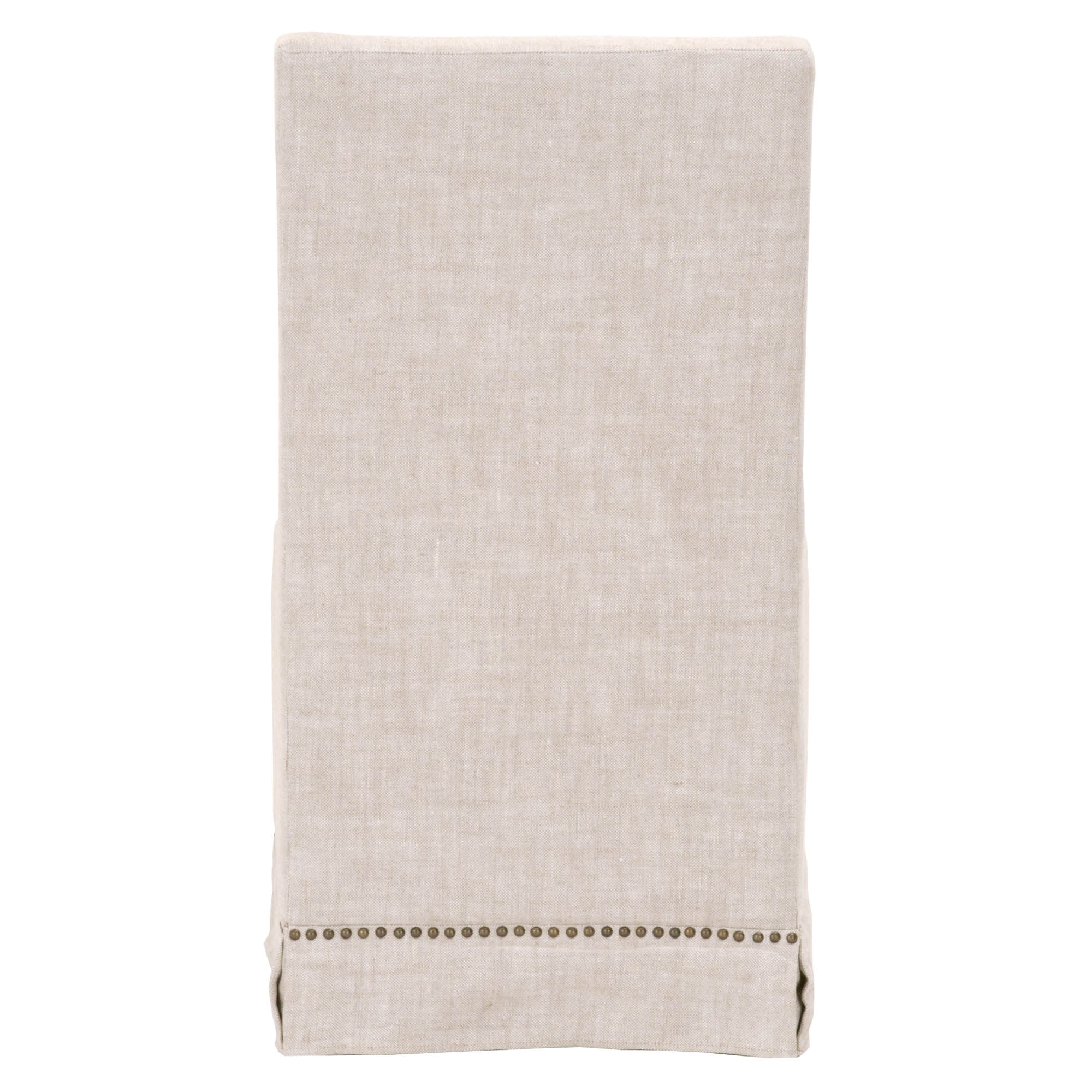 Essentials For Living Colleen Dining Chair in creamy bisque linen with gold nail head trim and fitted skirt bottom
