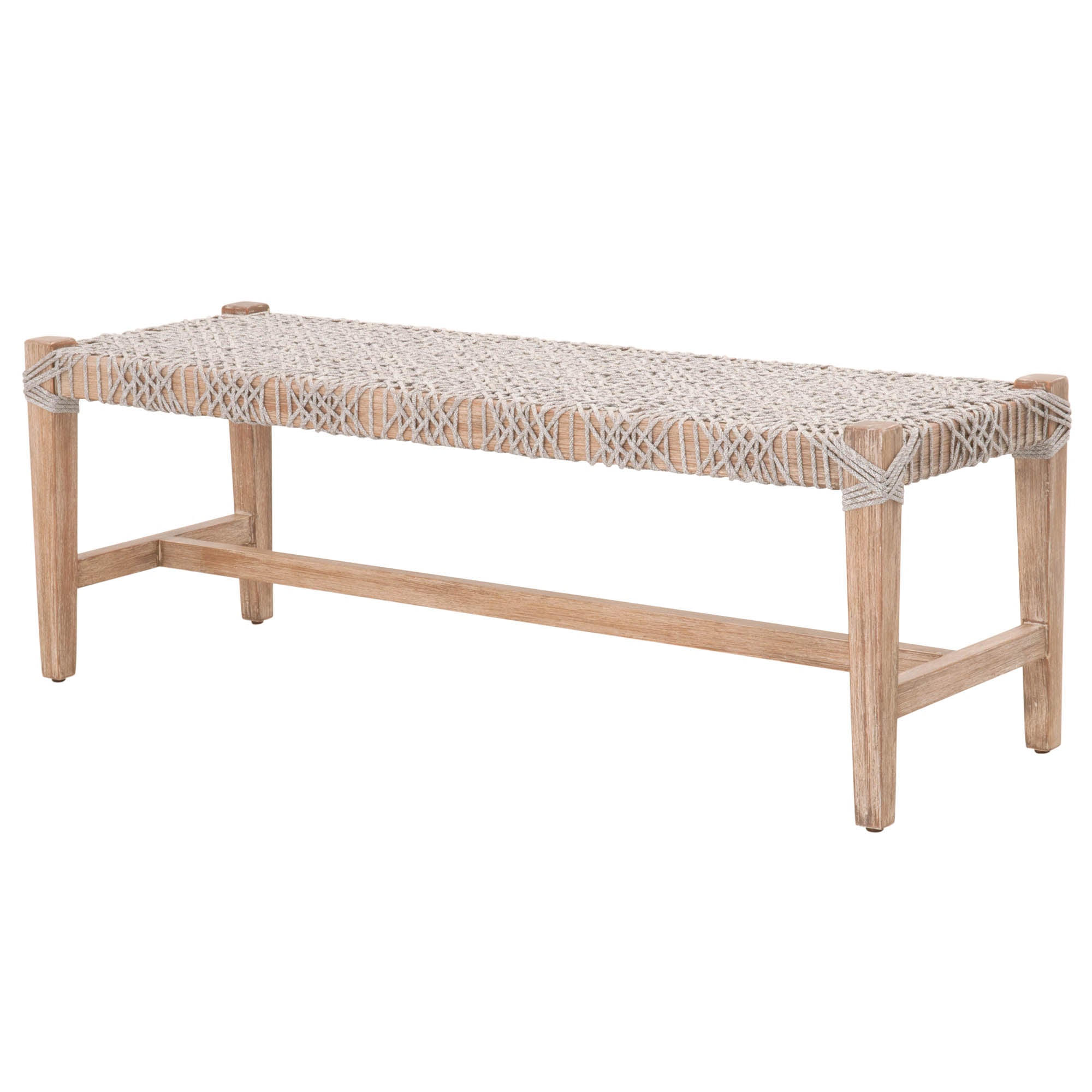 Essentials for Living Costa Bench with natural gray mahogany base and taupe woven polypropylene rope seat