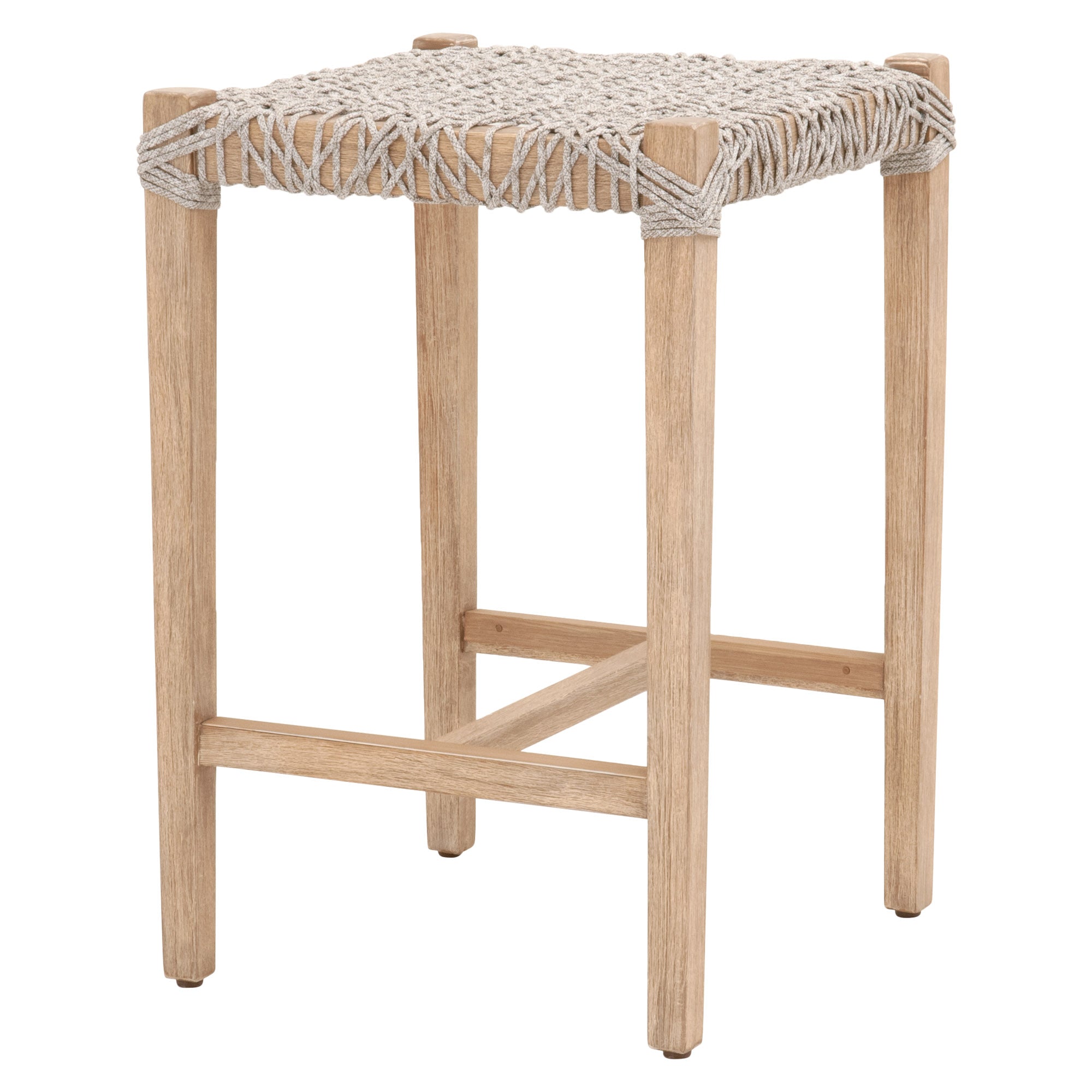 Essentials For Living Costa Backless Counter Stool with woven taupe seat and natural wood frame in coastal style