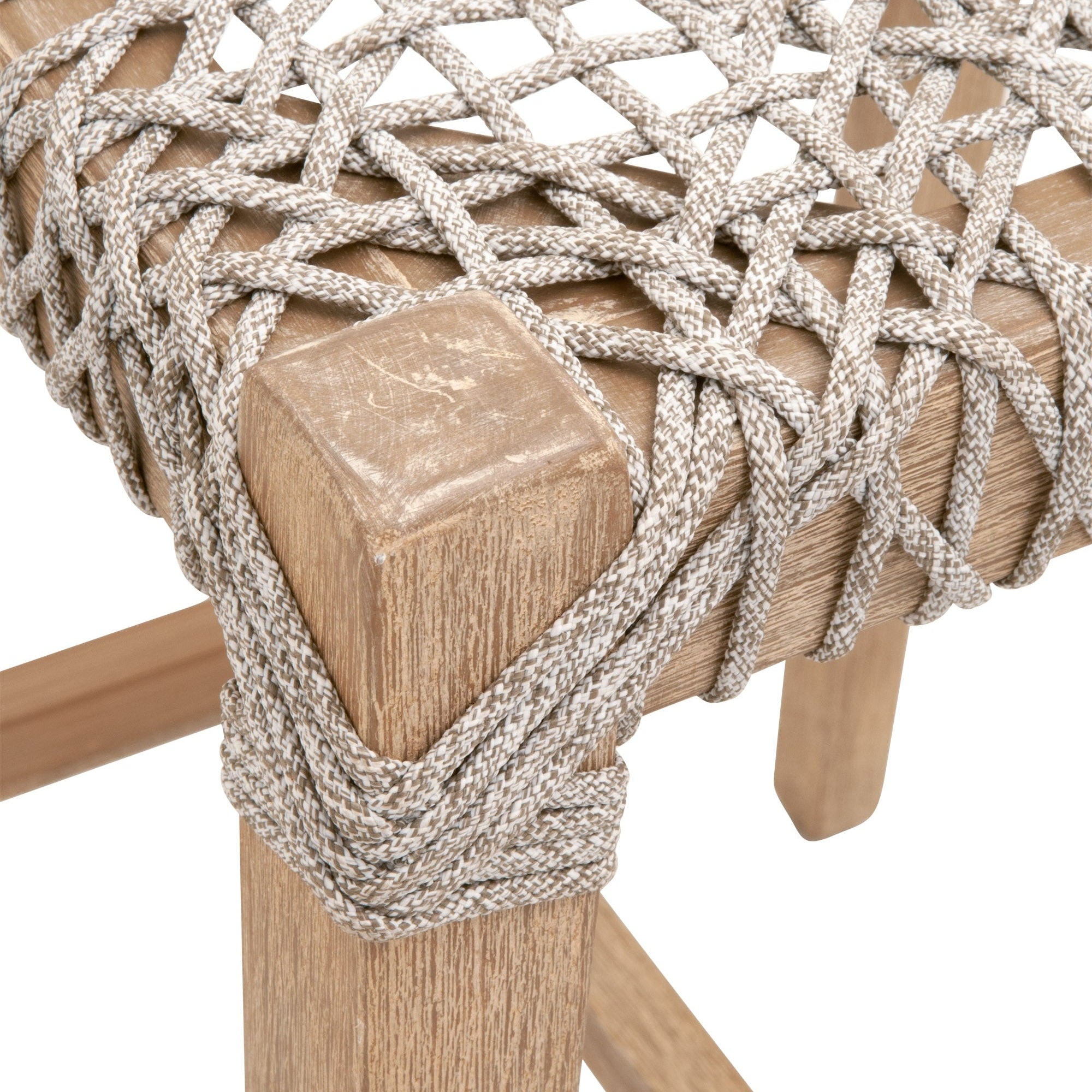 Close-up of Essentials For Living Costa Backless Counter Stool showing woven taupe seat and distressed gray wood leg detail