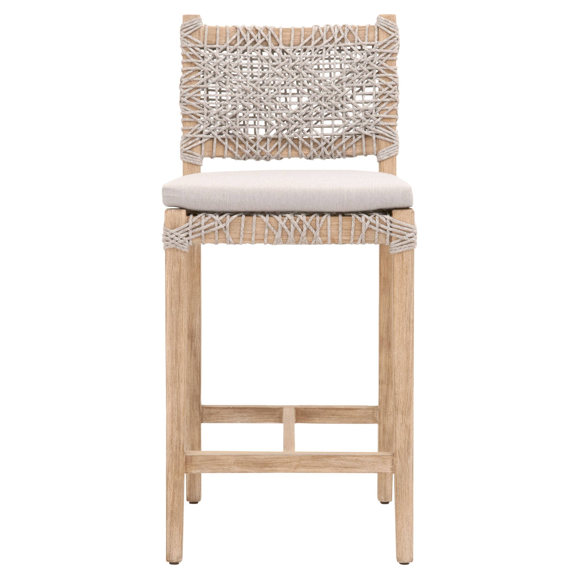 Coastal style Costa Counter Stool with white taupe woven polypropylene seat and natural gray distressed wood frame by Essentials For Living