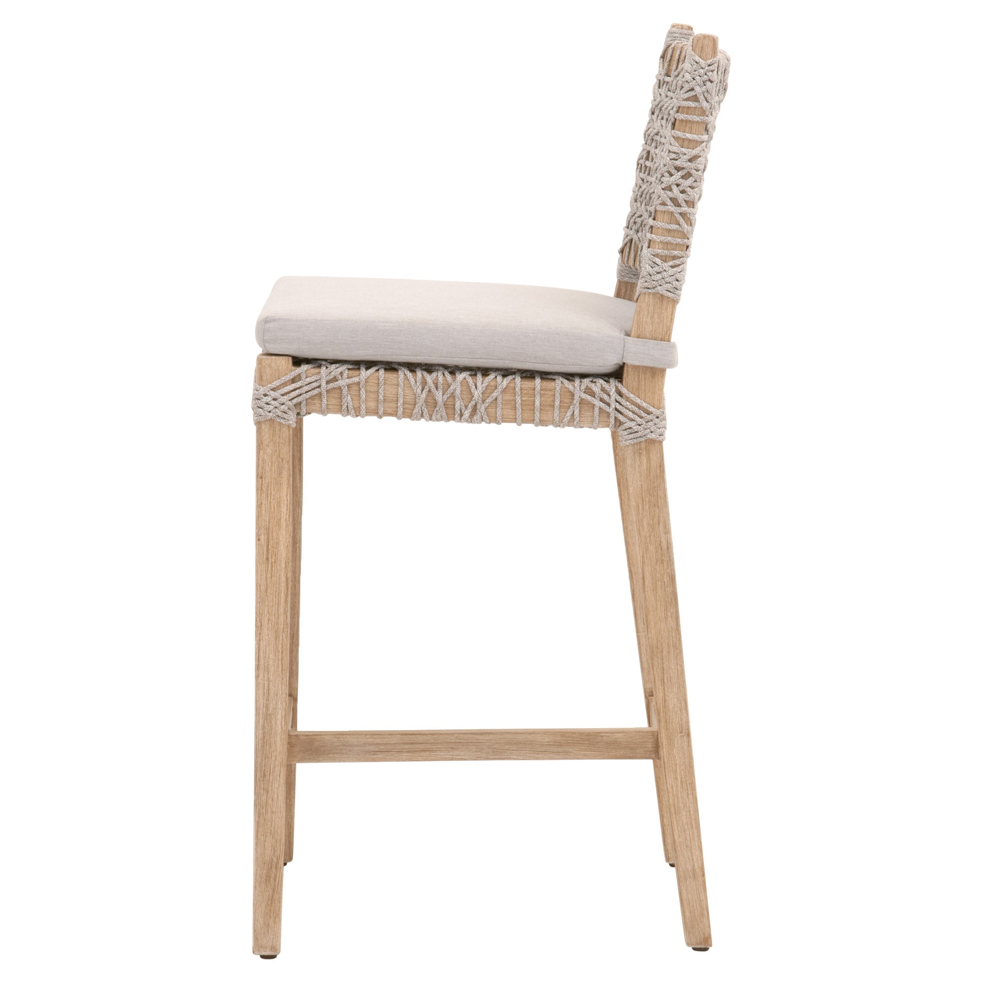 Essentials for Living Costa Counter Stool with woven taupe and white rope back and cushioned seat on natural wood frame