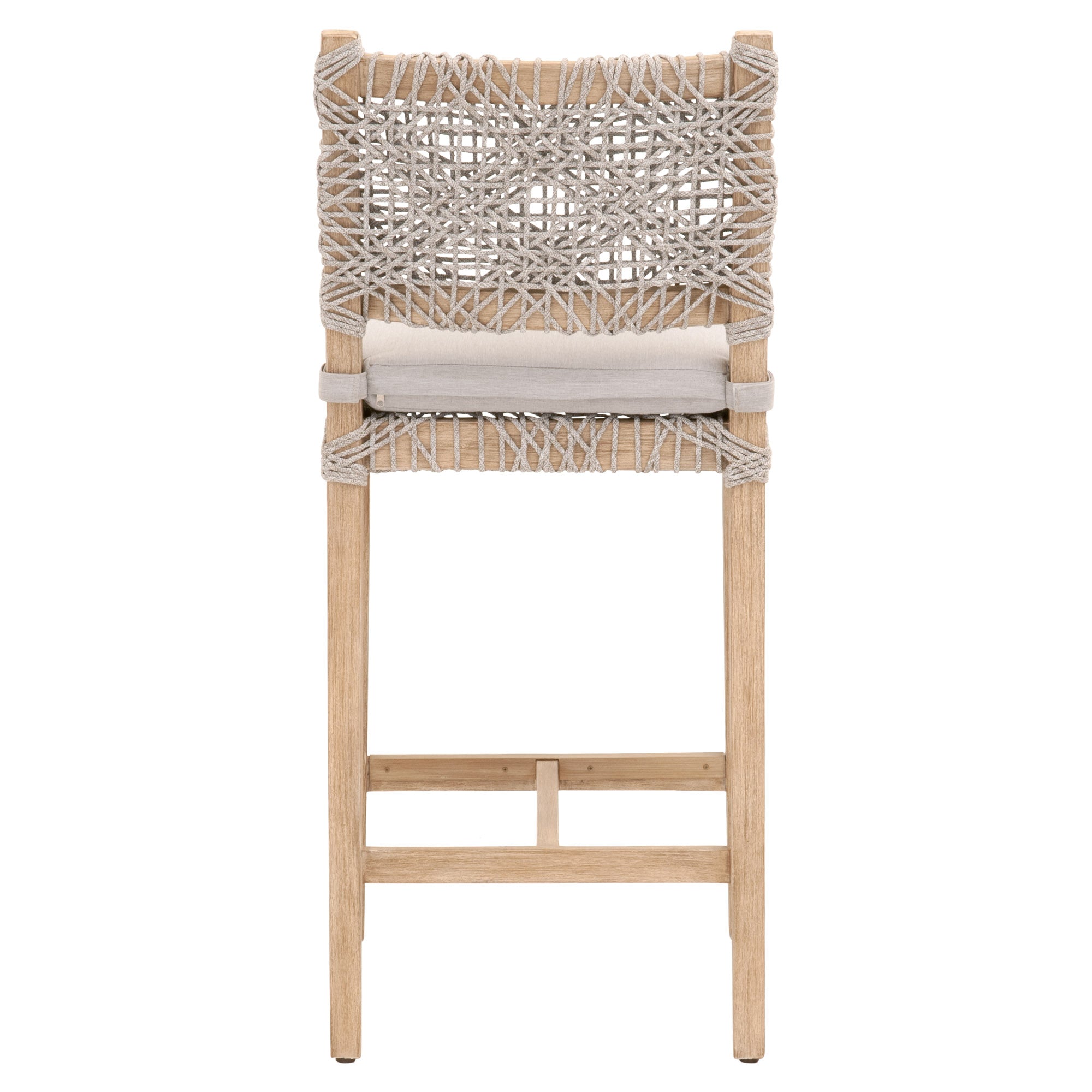 Essentials for Living Costa Counter Stool with woven rope back, wood frame, and cushioned seat in neutral tones