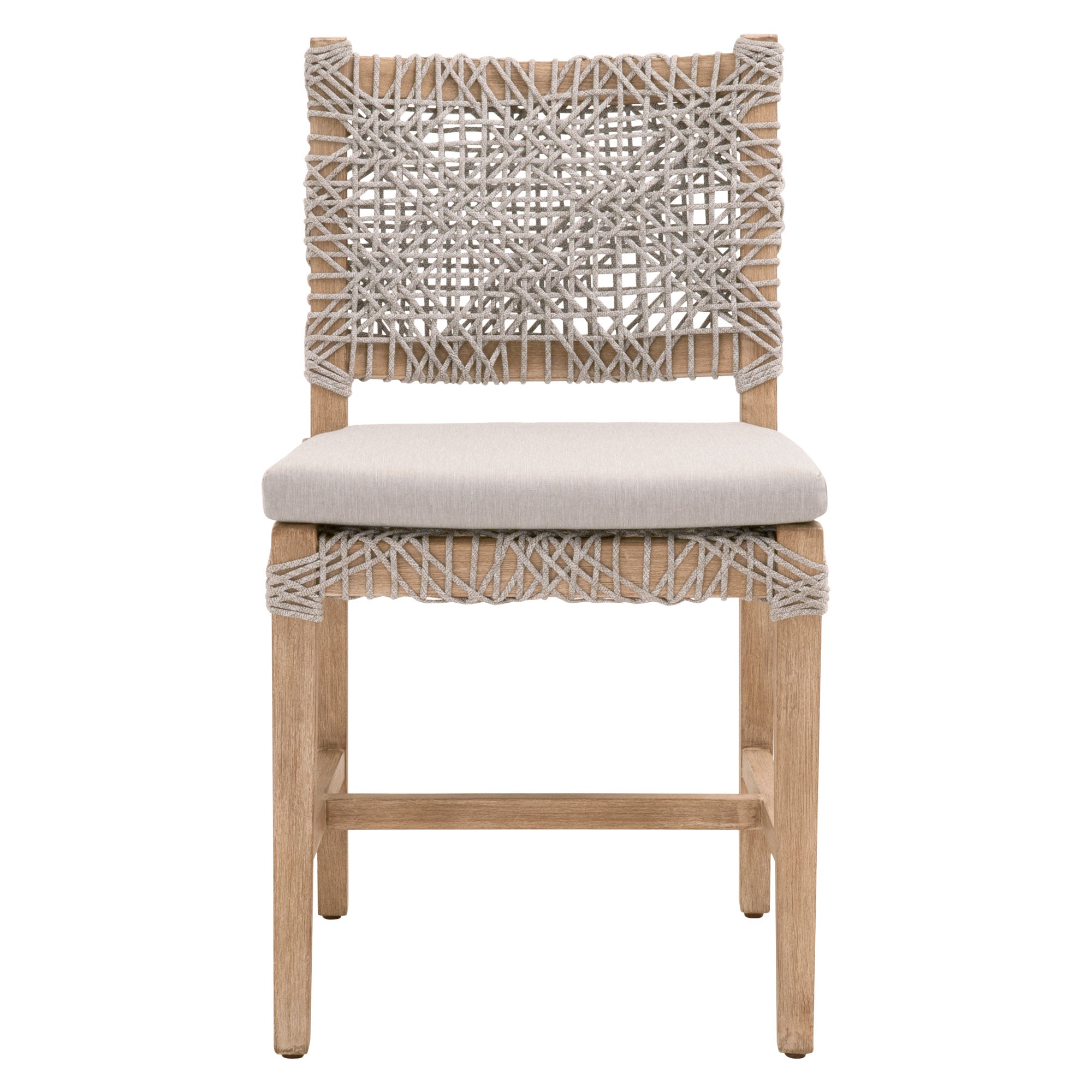 Essentials For Living Costa Dining Chair with woven taupe polypropylene rope and removable pumice cushion on mahogany legs