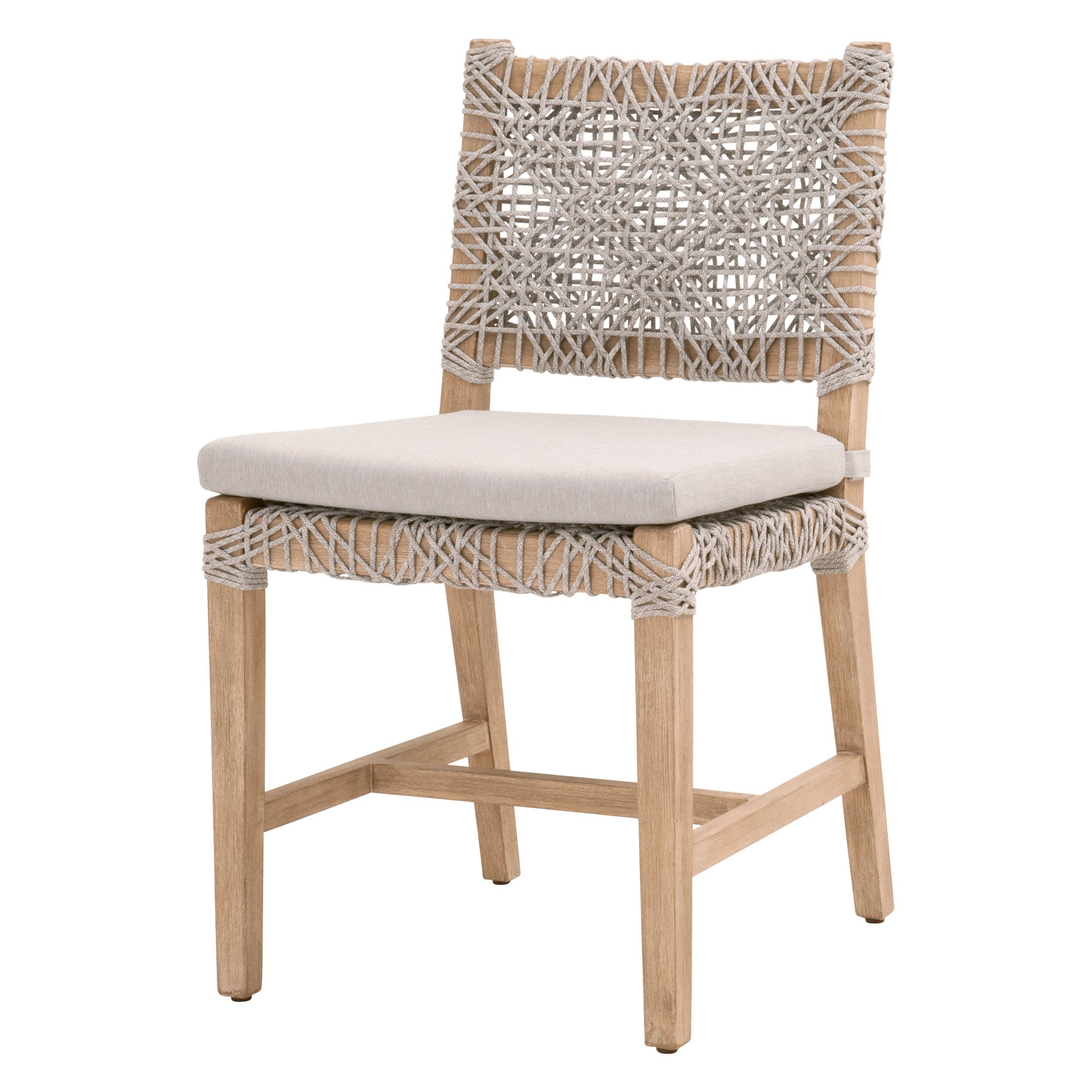 Essentials for Living Costa Dining Chair with woven taupe polypropylene rope and removable pumice cushion on wood frame