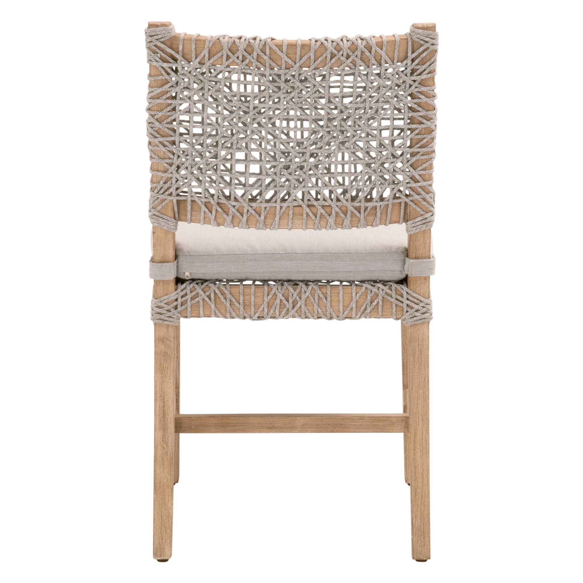 Essentials For Living Costa Dining Chair with woven taupe polypropylene back and pumice cushion on solid mahogany legs