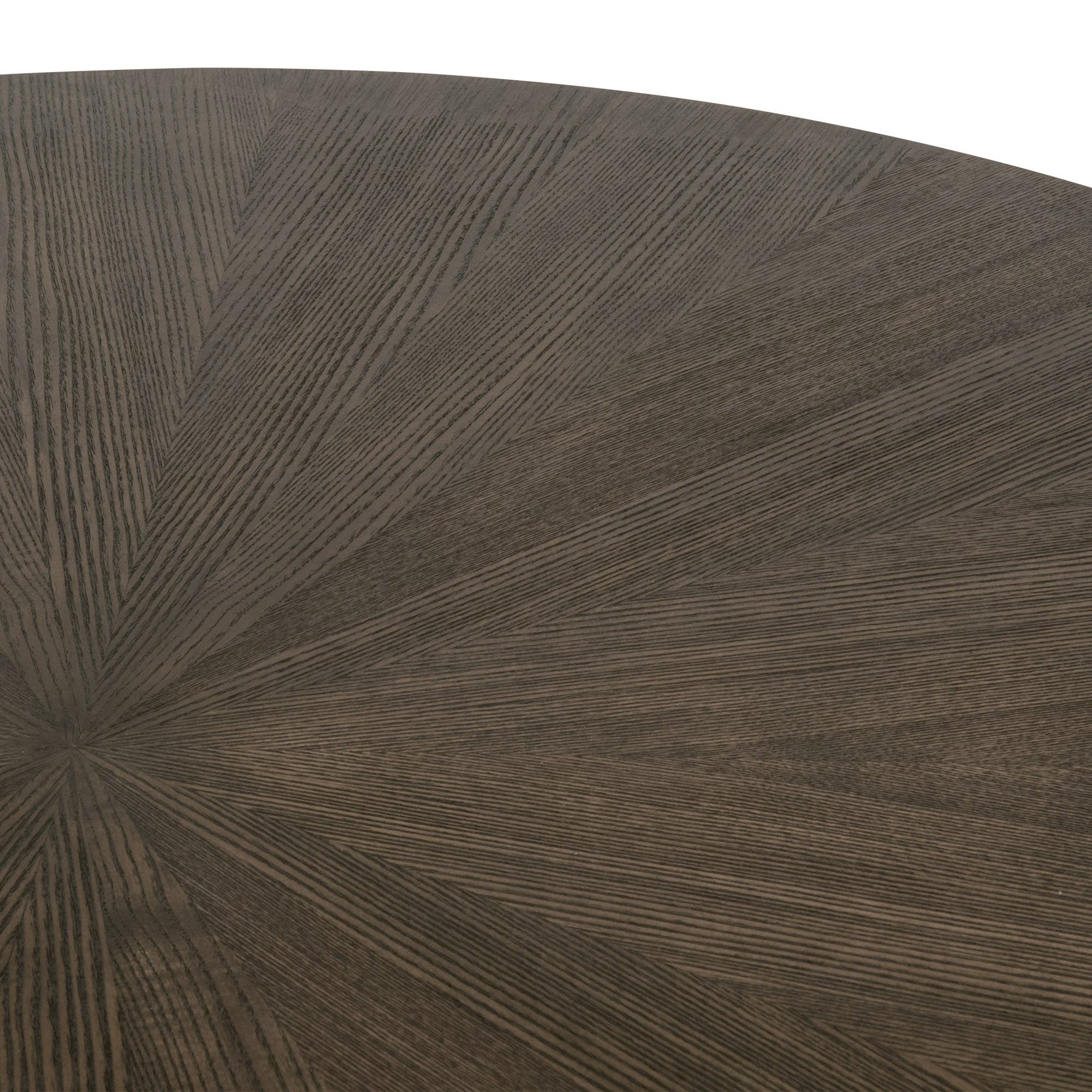 Close-up of natural gray ash wood tabletop with elegant starburst pattern and visible wood grain texture.