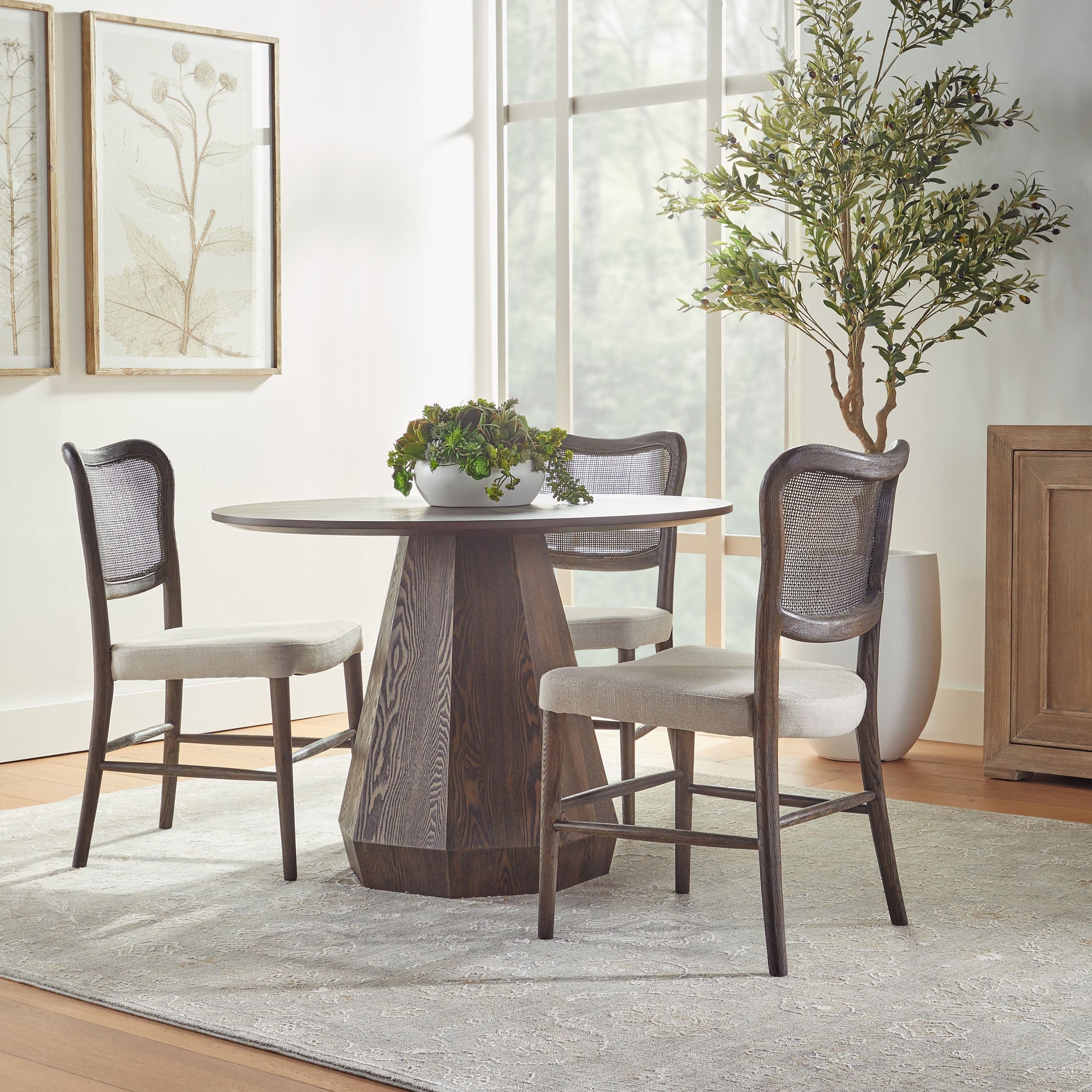 Essentials for Living Coulter 42 inch round dining table in natural gray ash wood with octagon pedestal base