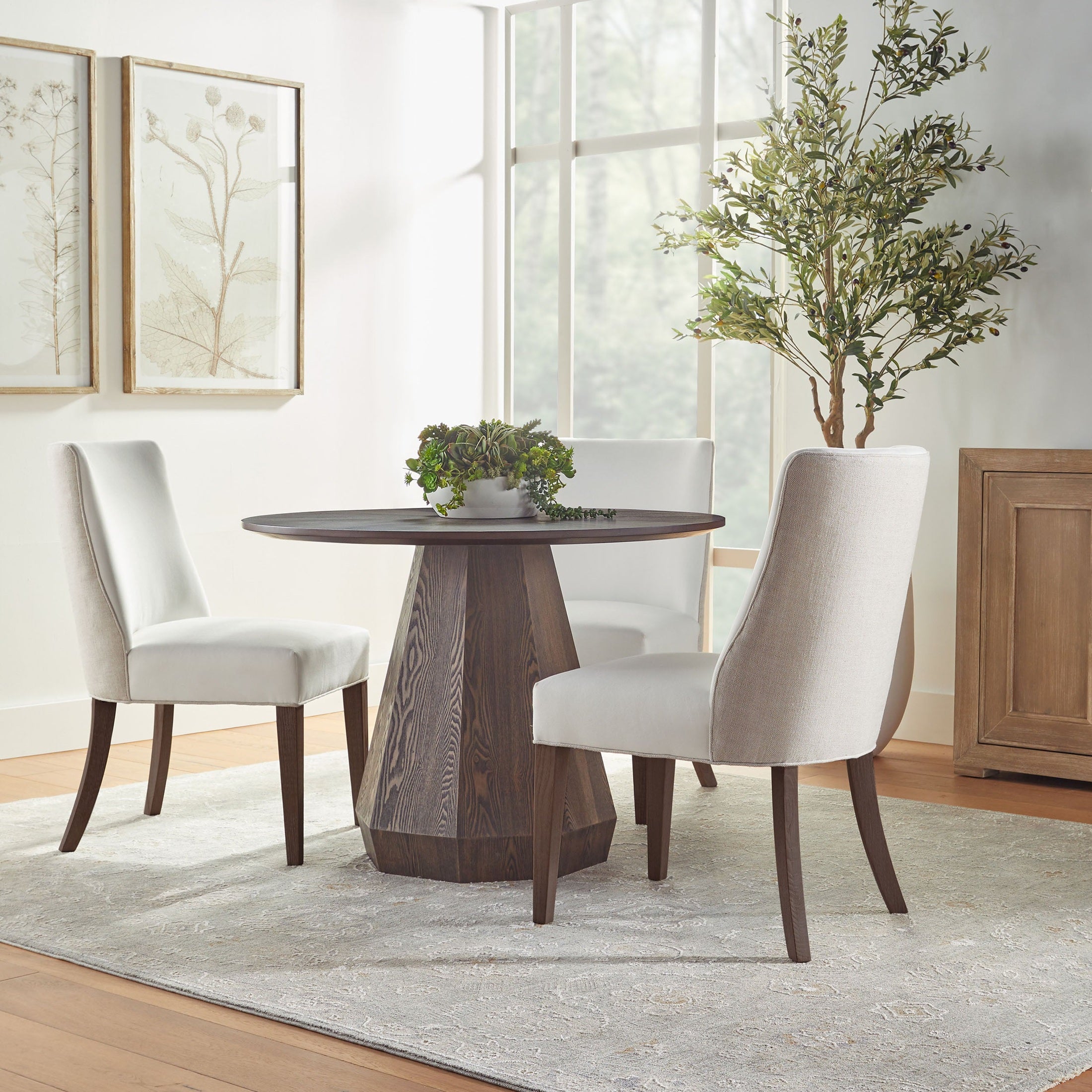 Essentials For Living Coulter 42 inch round dining table with octagon pedestal base in natural gray ash wood