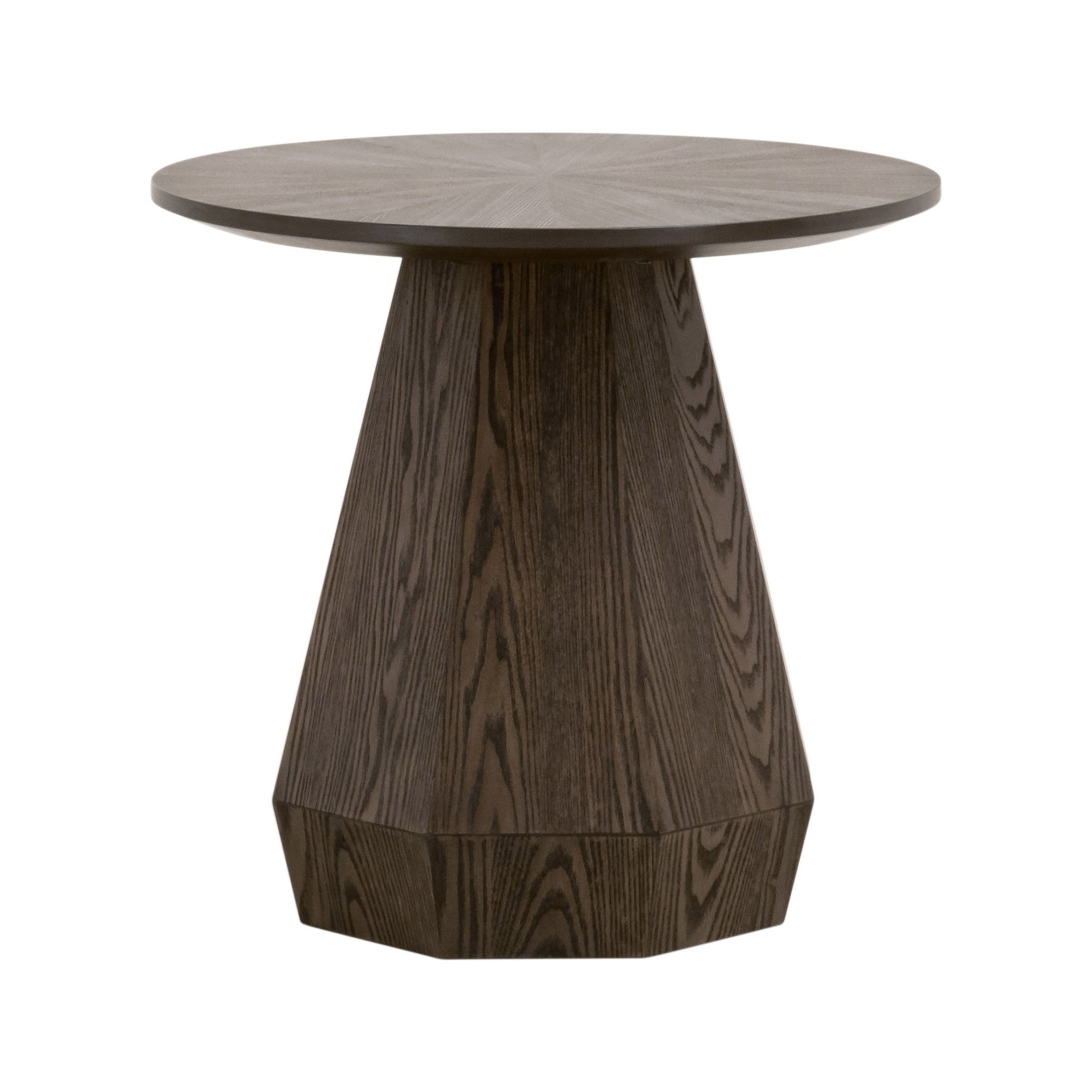 Coulter End Table by Essentials For Living with burnished brown ash veneer and octagon-shaped pedestal base