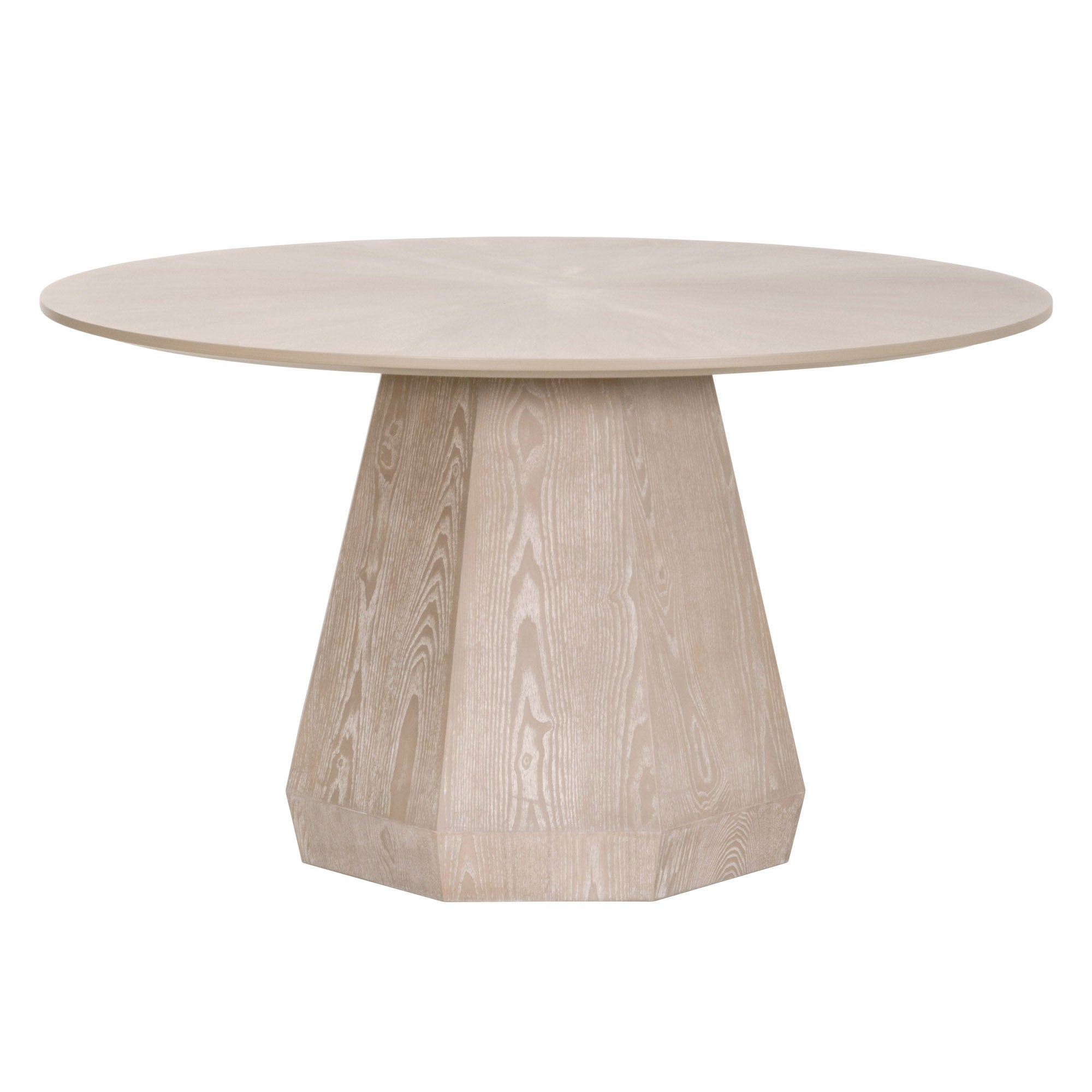 Essentials For Living Coulter 54" round dining table in natural gray ash wood with octagon pedestal base.