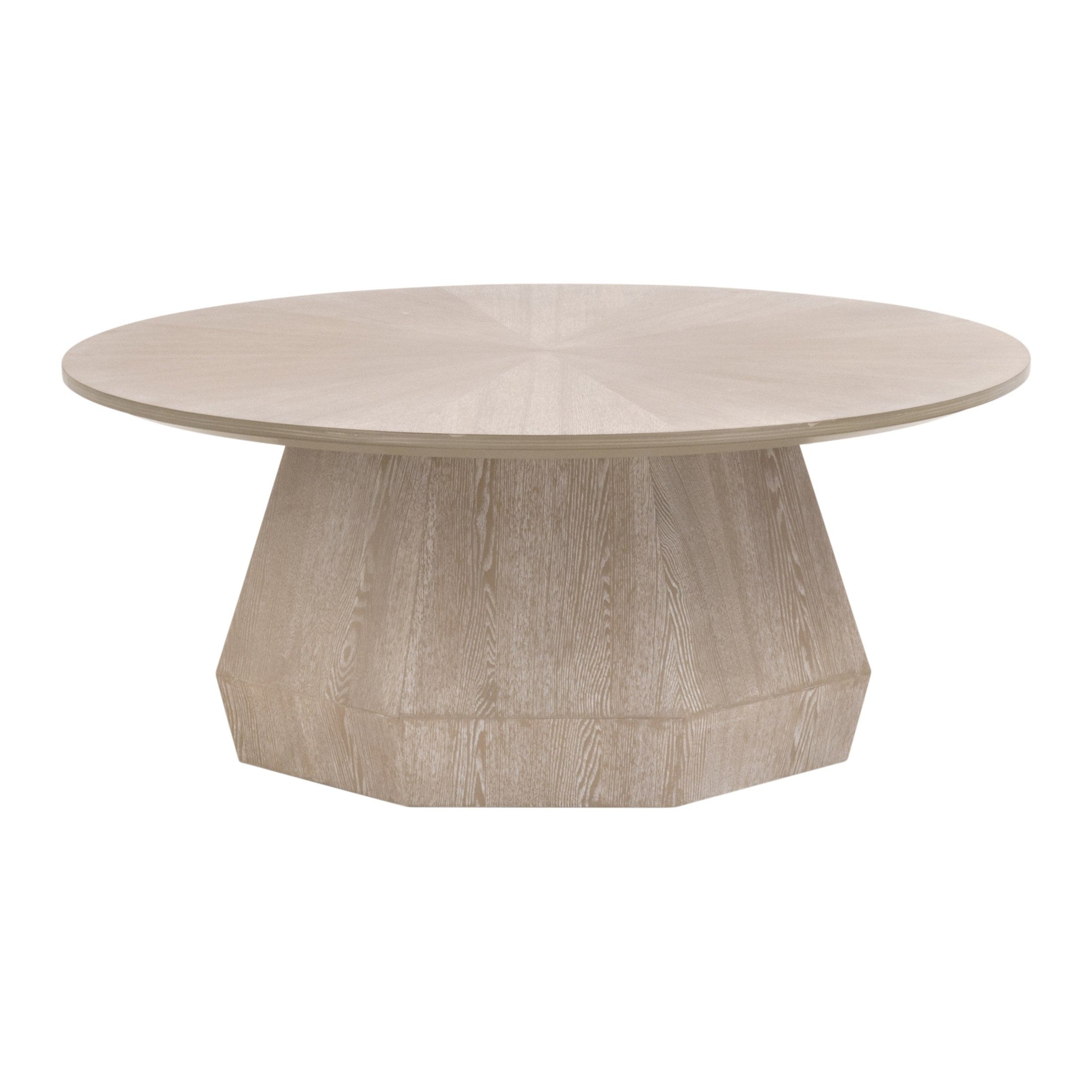 Essentials For Living Coulter round coffee table in light ash veneer with starburst top and octagon base