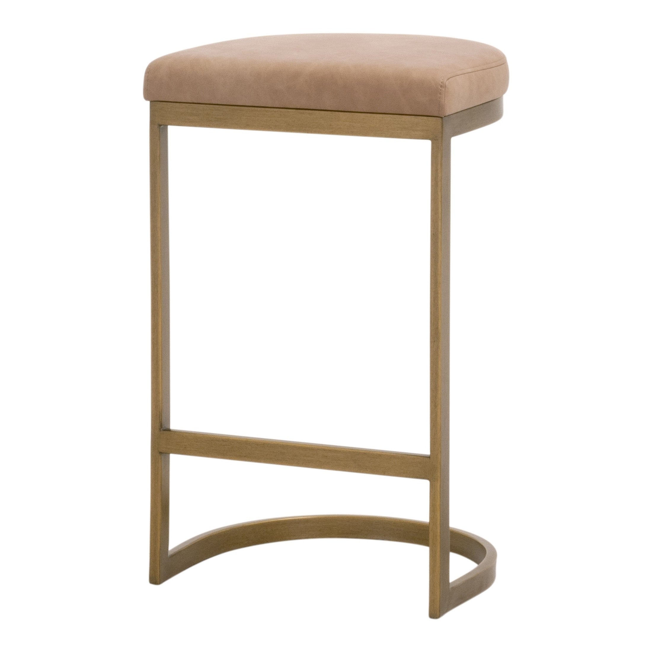 Essentials for Living Cresta Counter Stool with tan upholstered seat and sleek curved gold metal frame design