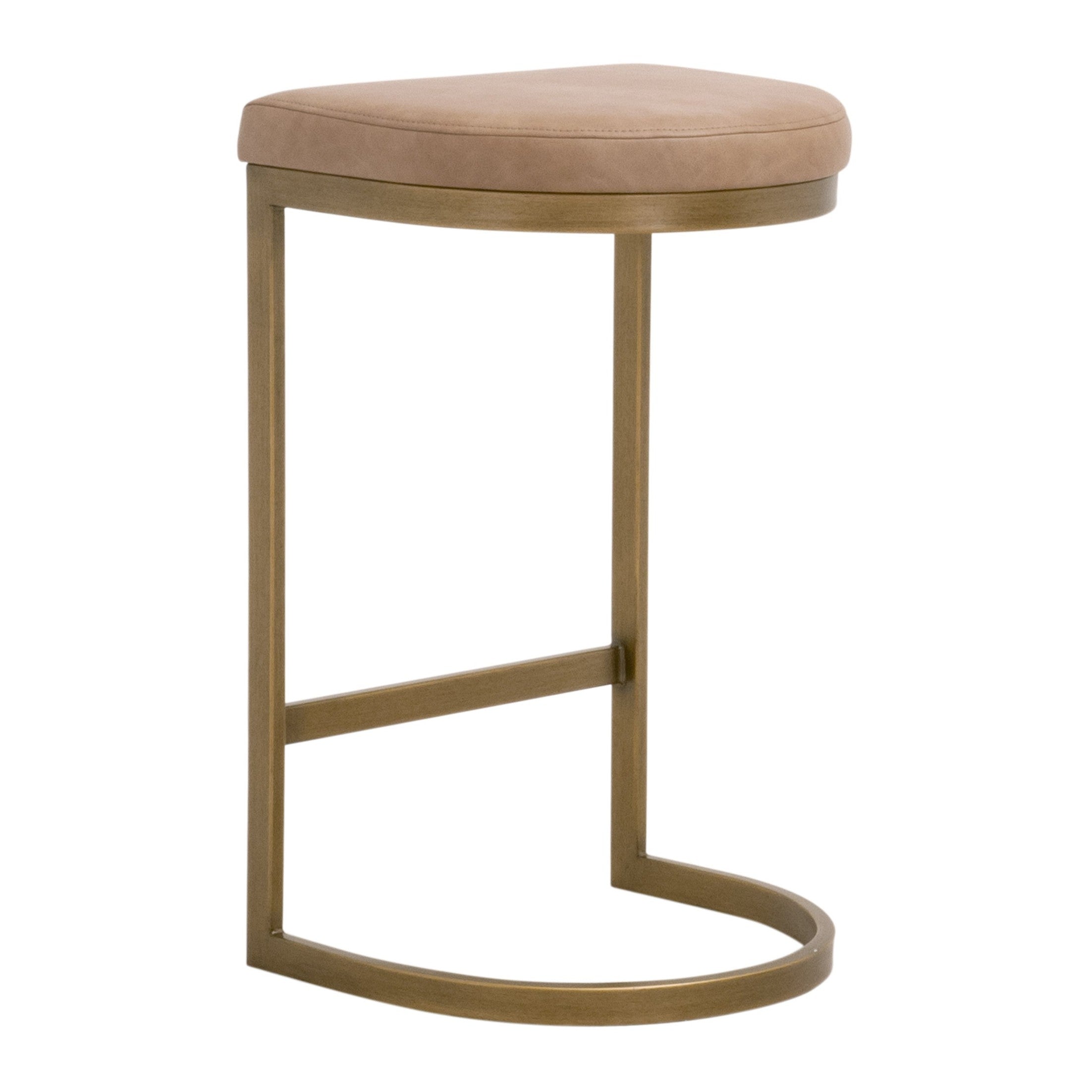 Cresta Counter Stool by Essentials For Living with backless round seat and brushed gold cantilever base in neutral tones