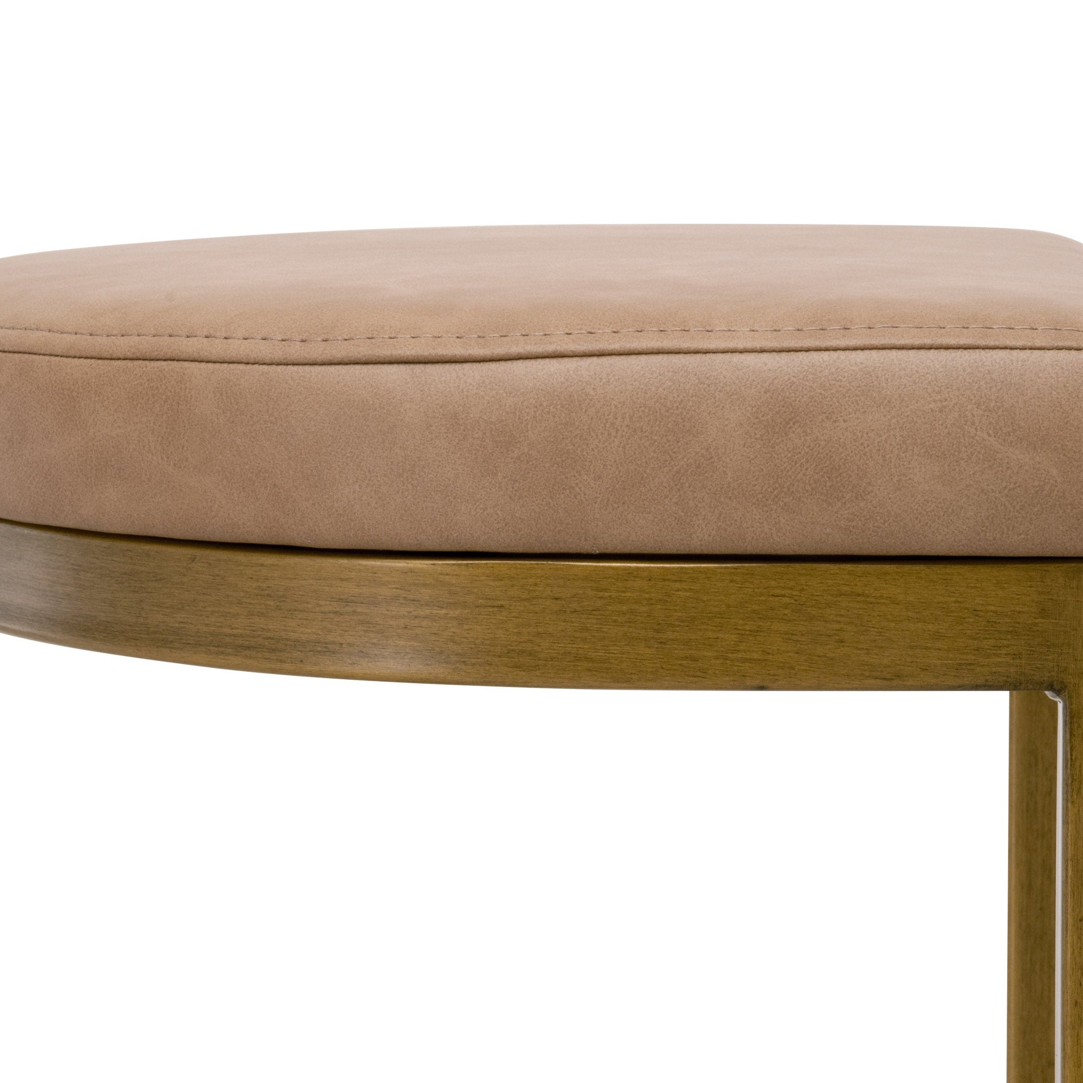 Close-up of cushioned seat and wooden frame of Cresta Counter Stool by Essentials For Living
