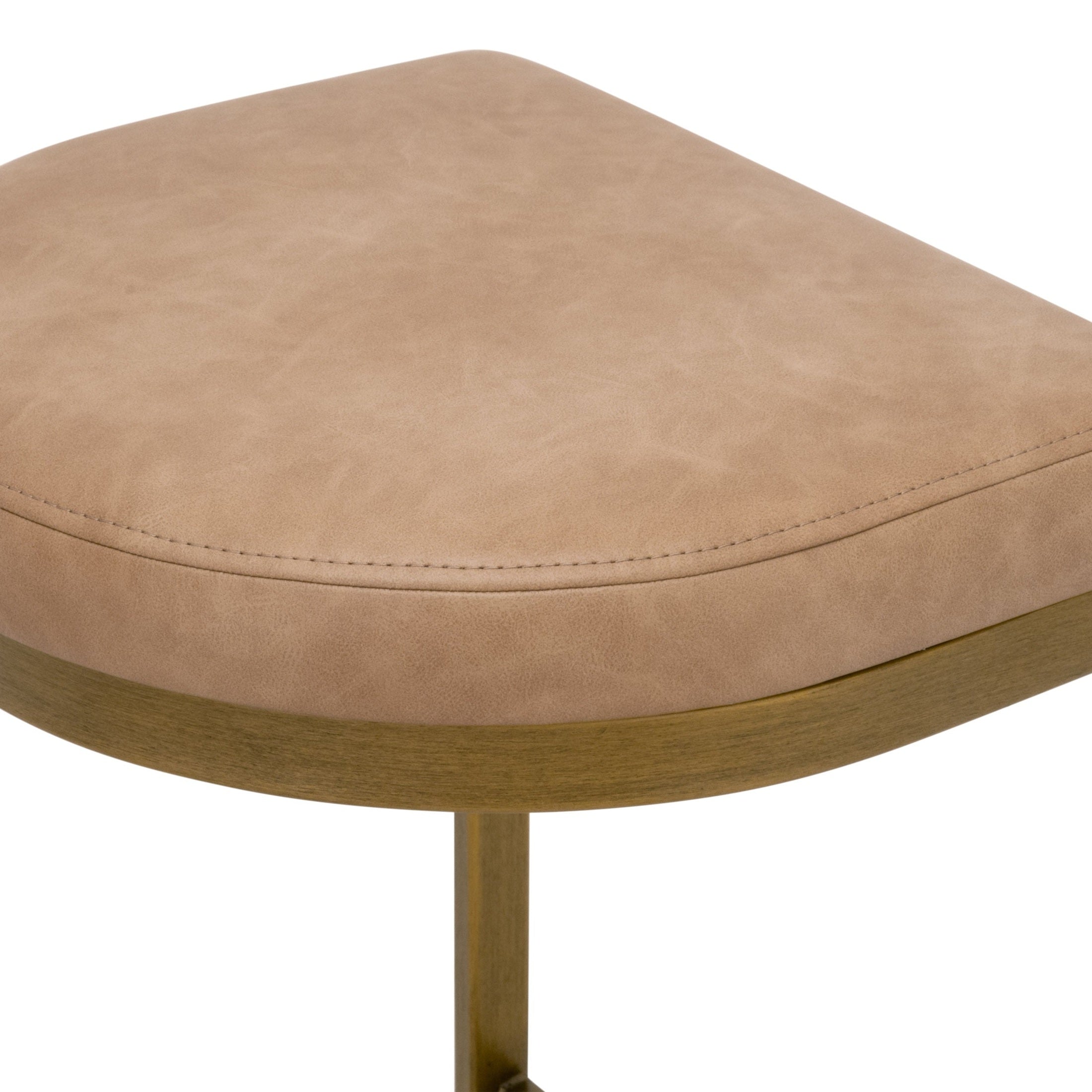 Close-up of beige Cresta Counter Stool seat with smooth upholstery and brushed gold cantilever base details.