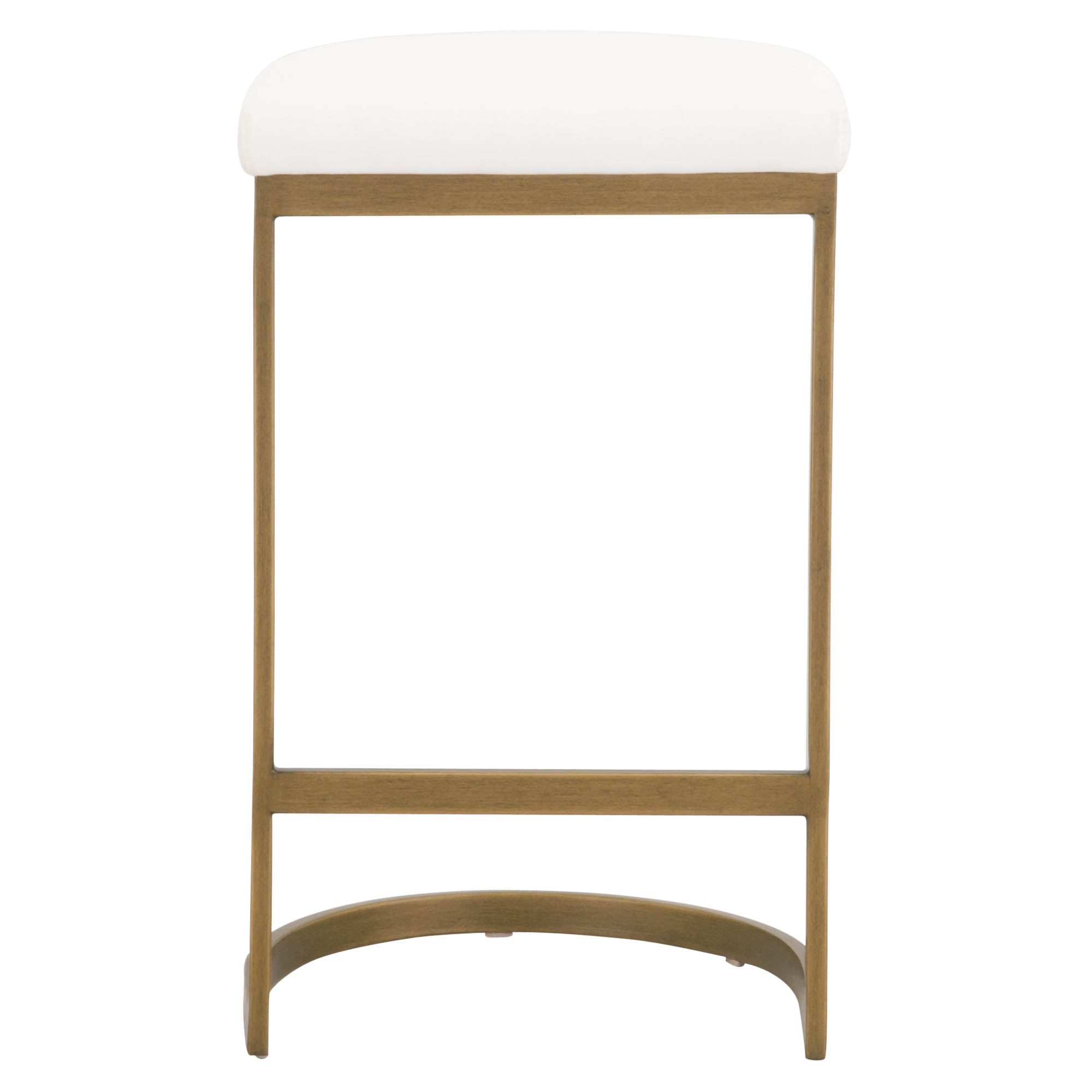 Essentials for Living Cresta counter stool with white upholstered seat and wooden minimalist frame, ideal for compact spaces.