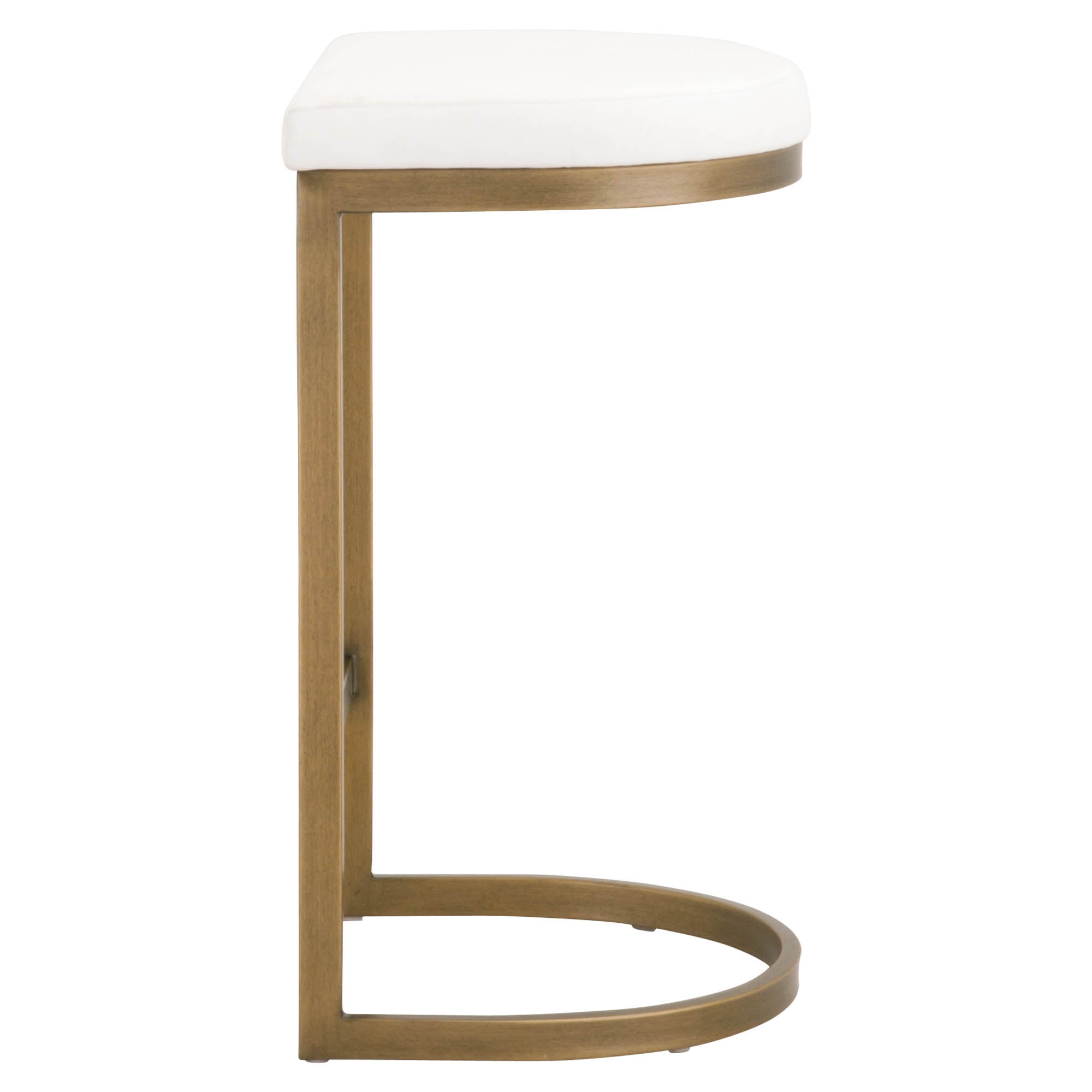 Backless Cresta Counter Stool with white fabric seat and brushed gold steel cantilever base by Essentials For Living