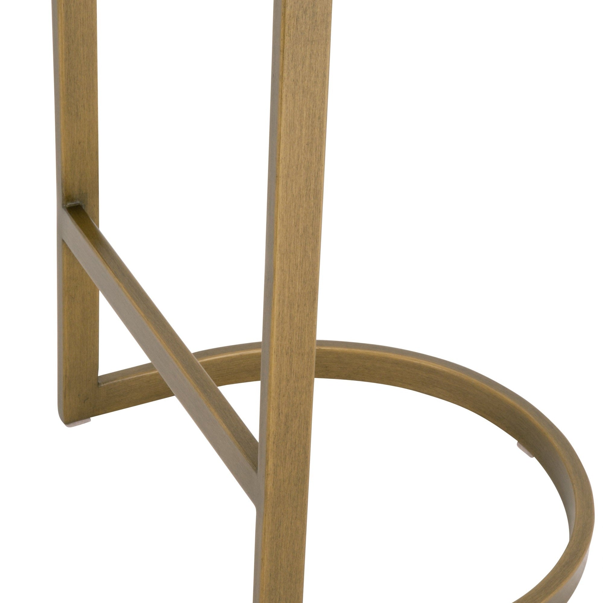 Close-up of the brushed gold steel cantilever base and circular footrest of the Cresta Counter Stool.