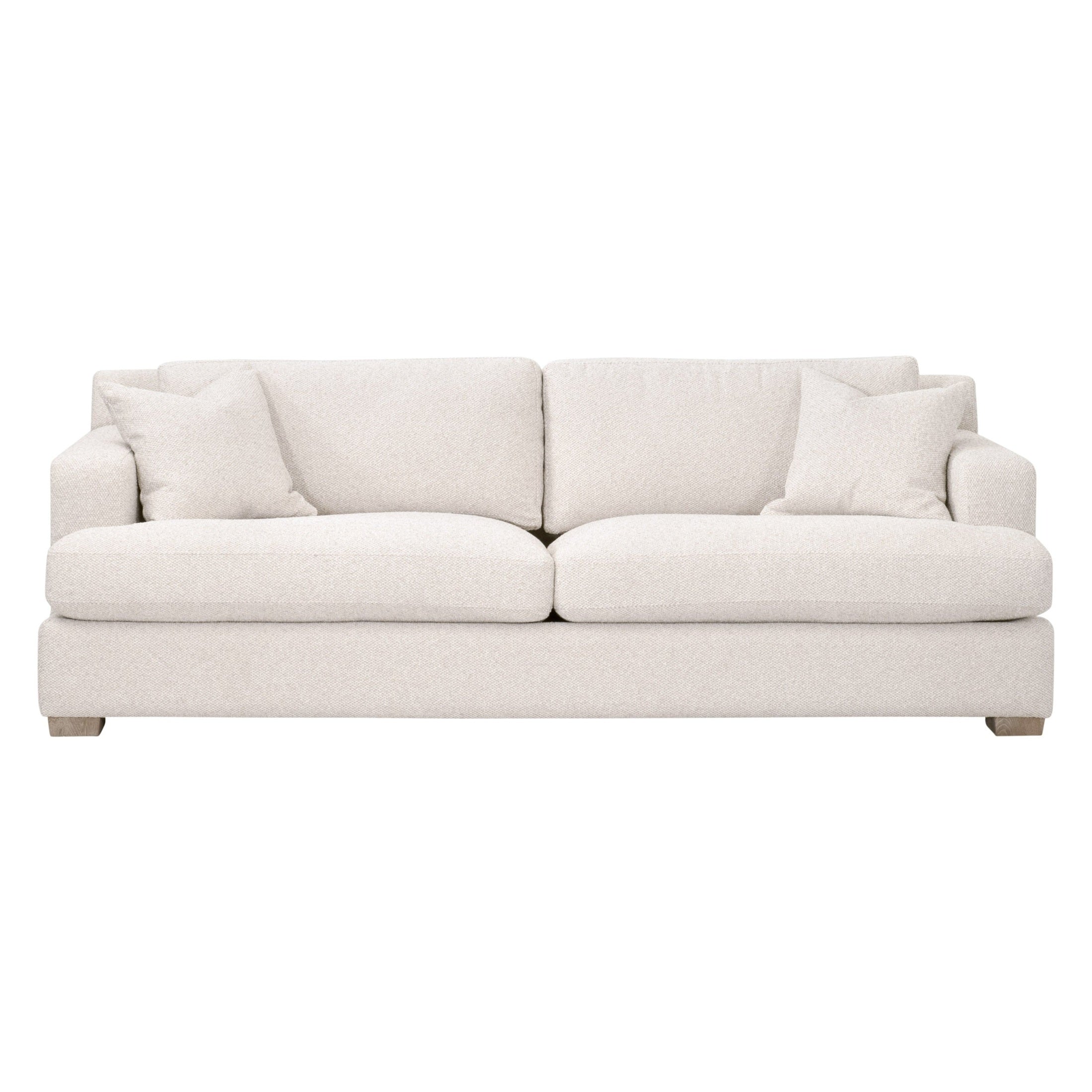 Dean 92 inch California Casual Sofa by Essentials For Living in light textured linen with plush cushions and gray wood feet